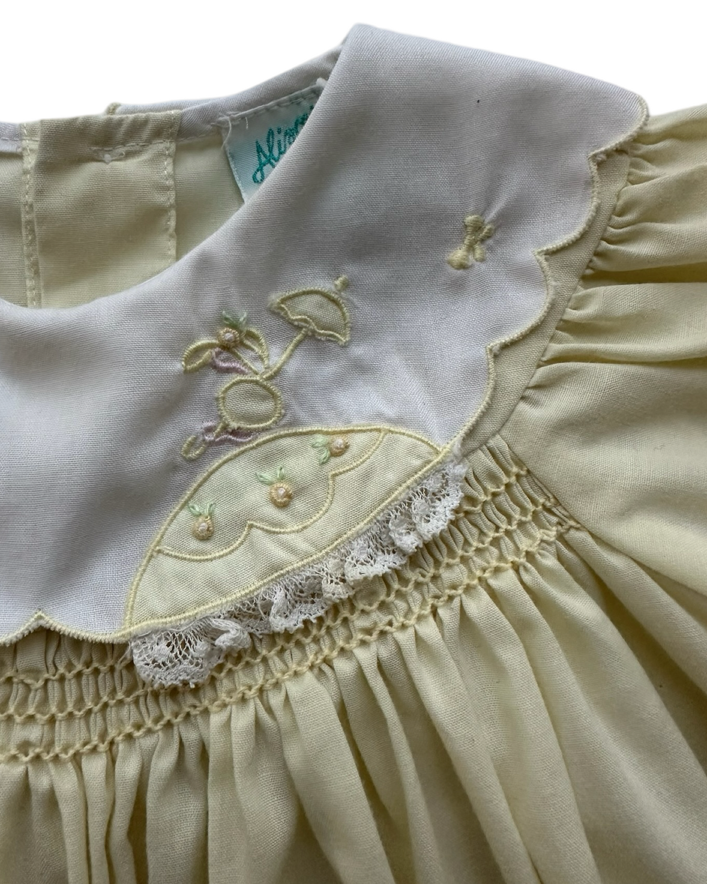12M Baby Girls Vintage Alison Scott Yellow Embroidered Lace Dress