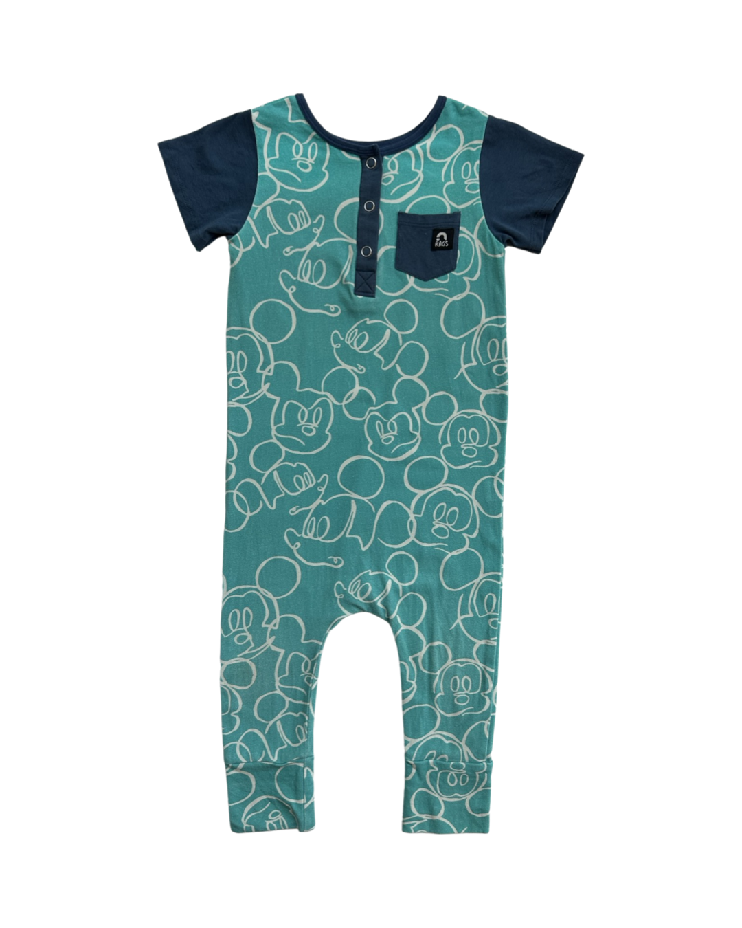 18-24M Baby Boy RAGS to Raches Limited Edition Aqua Disney Mickey Mouse Doodle Romper