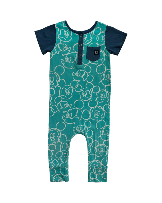 18-24M Baby Boy RAGS to Raches Limited Edition Aqua Disney Mickey Mouse Doodle Romper