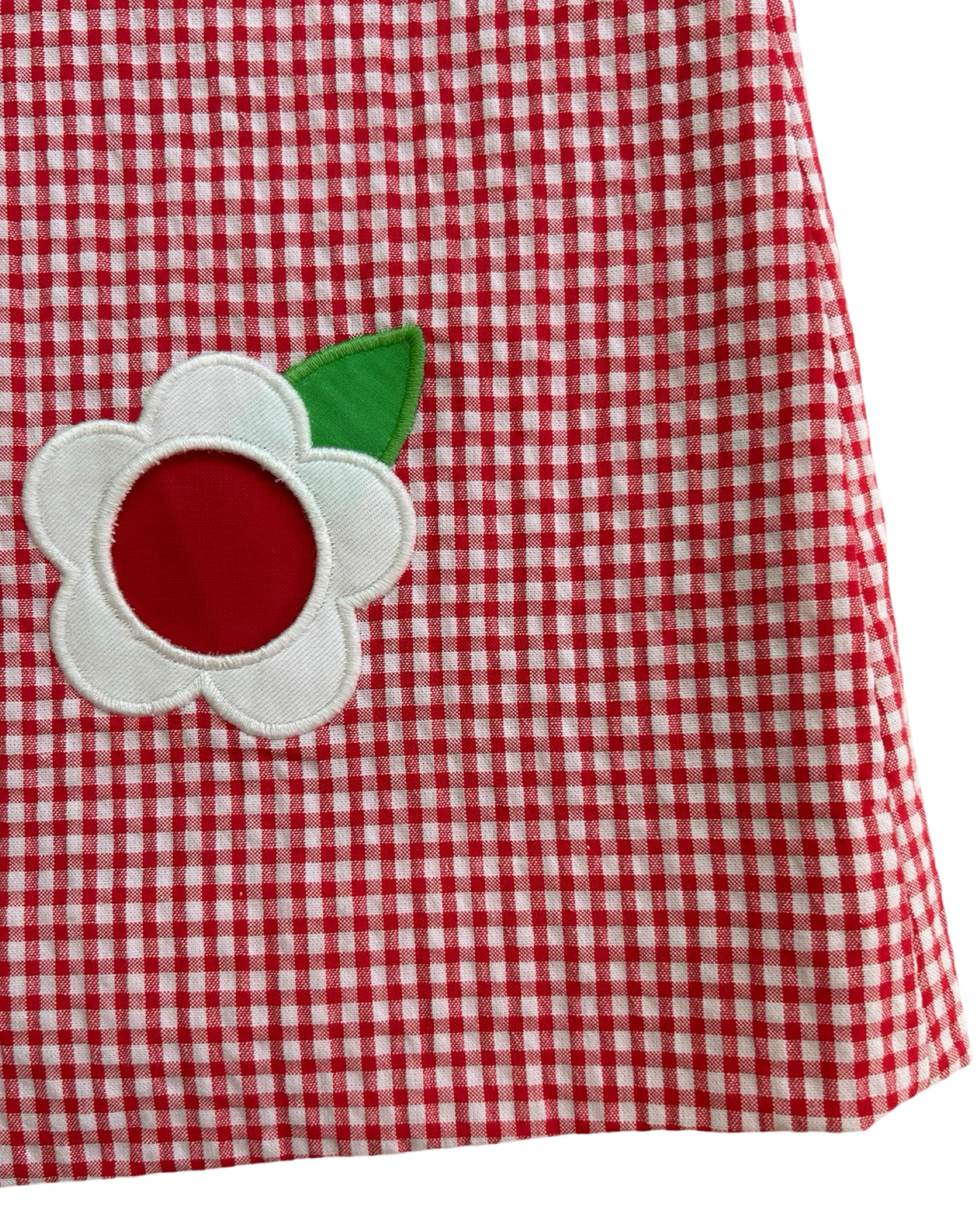 4T Toddler Girl Florence Eiseman Cherry Red Gingham Seersucker Cutout Flower Dress NWT.