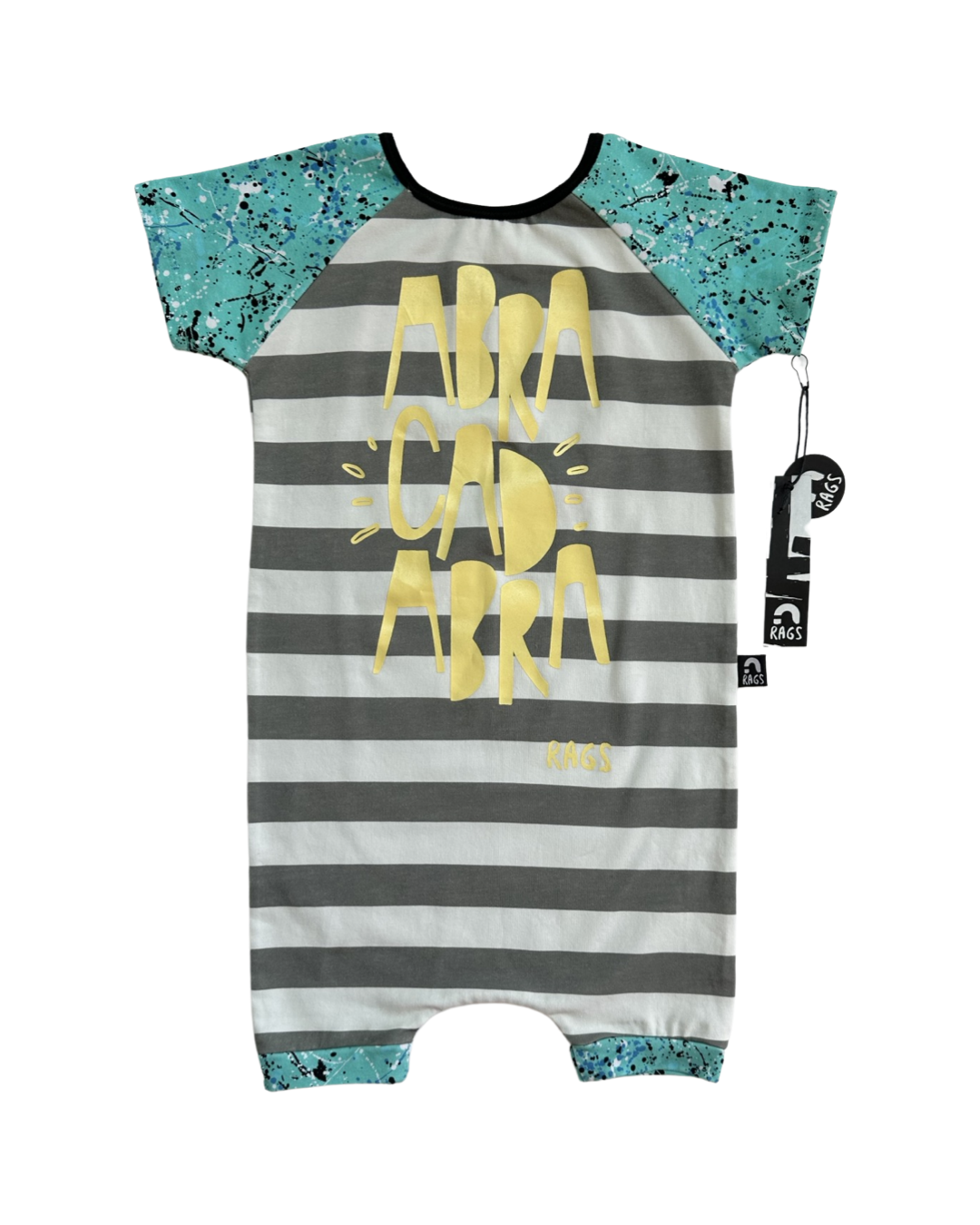 2T Toddler Boy / Girl RAGS to Raches Abracadabra Gray Striped Shortie Romper