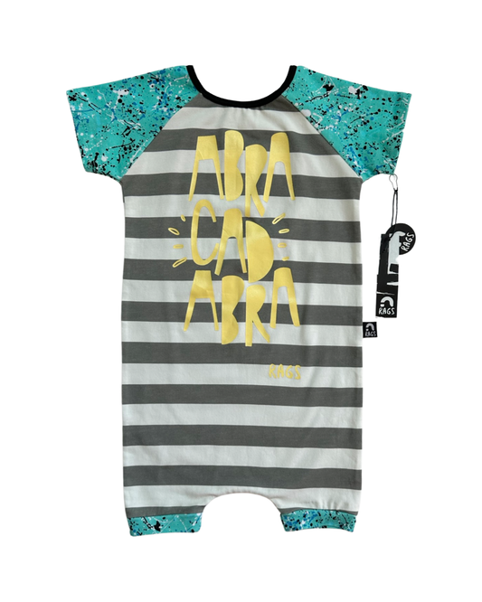 2T Toddler Boy / Girl RAGS to Raches Abracadabra Gray Striped Shortie Romper
