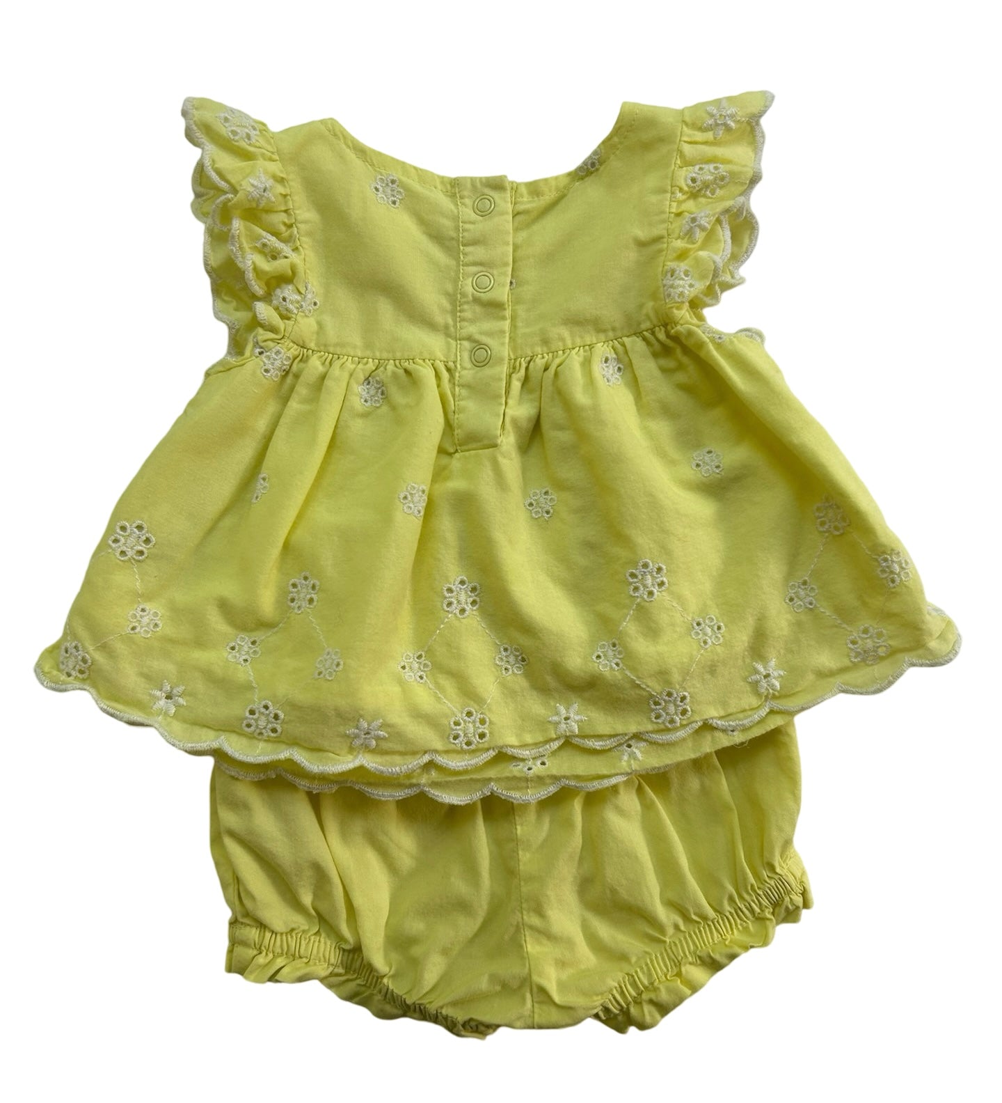 0-3M Baby Girl Cat & Jack Yellow Ruffle trim Floral, Eyelet Top & Bottom Set