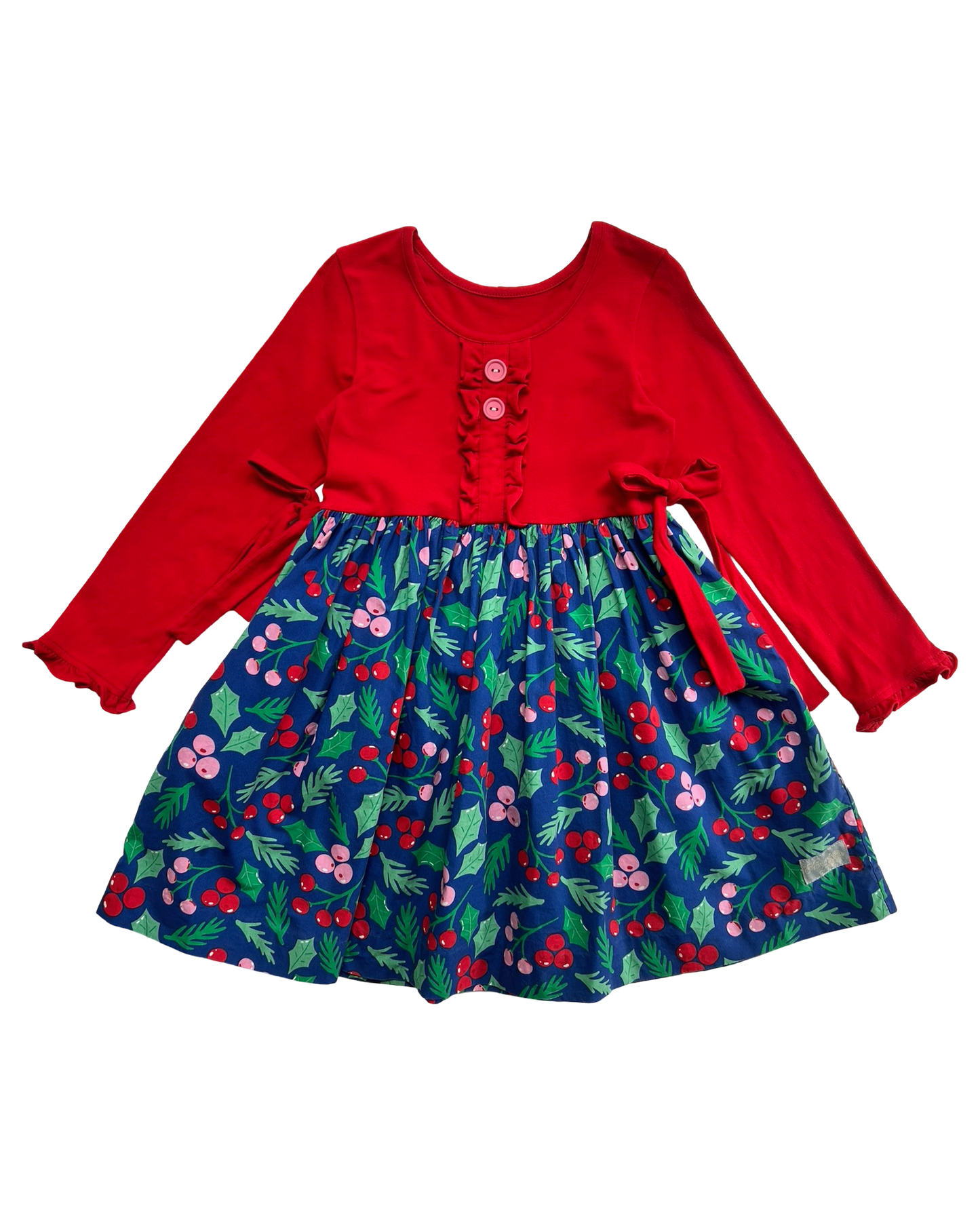 6Y-7Y Youth Girls Eleanor Rose Holly Berry Christmas Holiday Dress