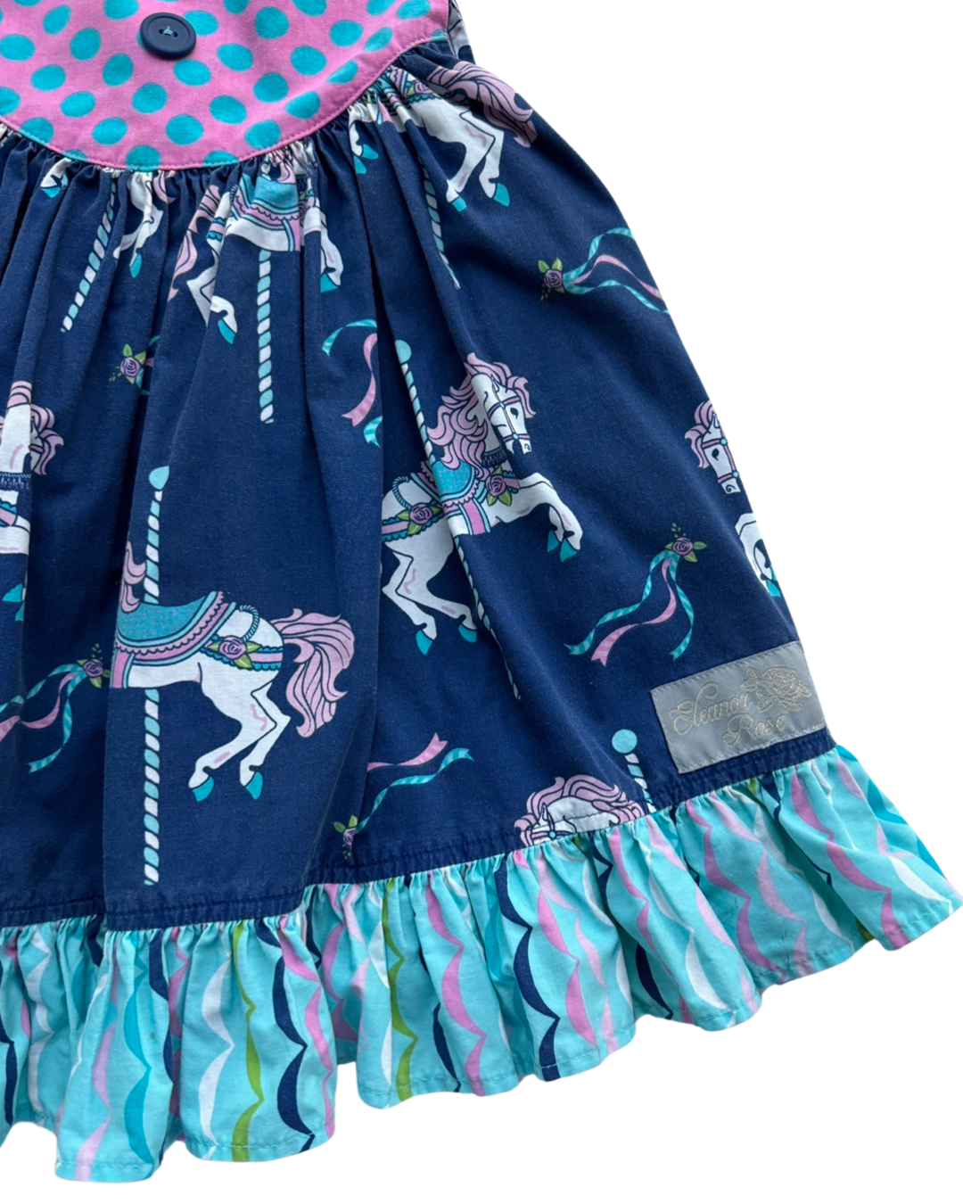 2T Toddler Girl Eleanor Rose Gigi Blue Carrousel Horse Dress