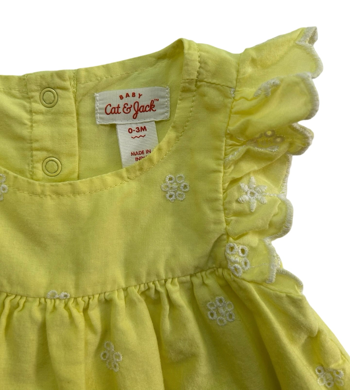 0-3M Baby Girl Cat & Jack Yellow Ruffle trim Floral, Eyelet Top & Bottom Set