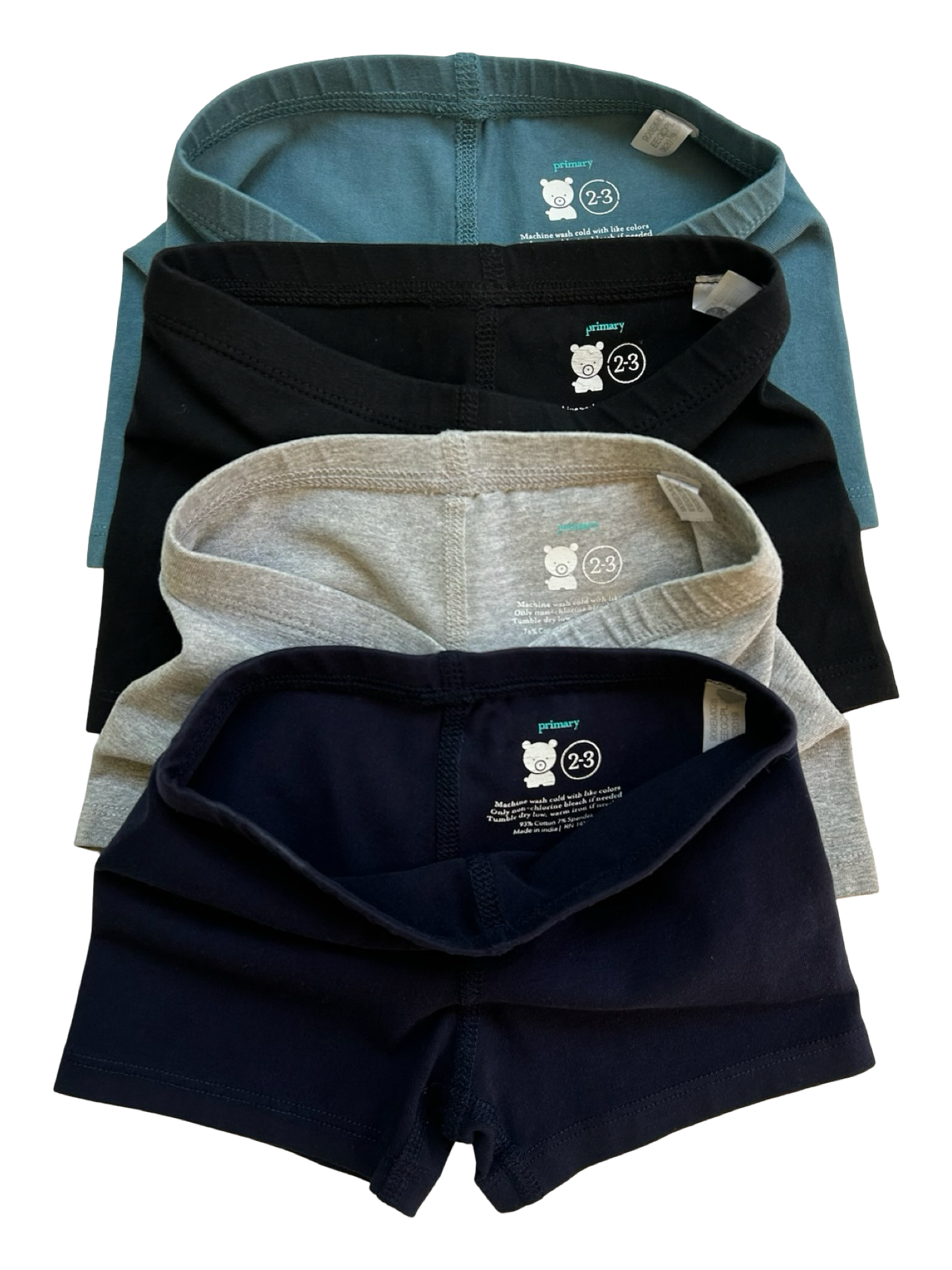 2T-3T Toddler Kids Primary Under Short 4- Pack