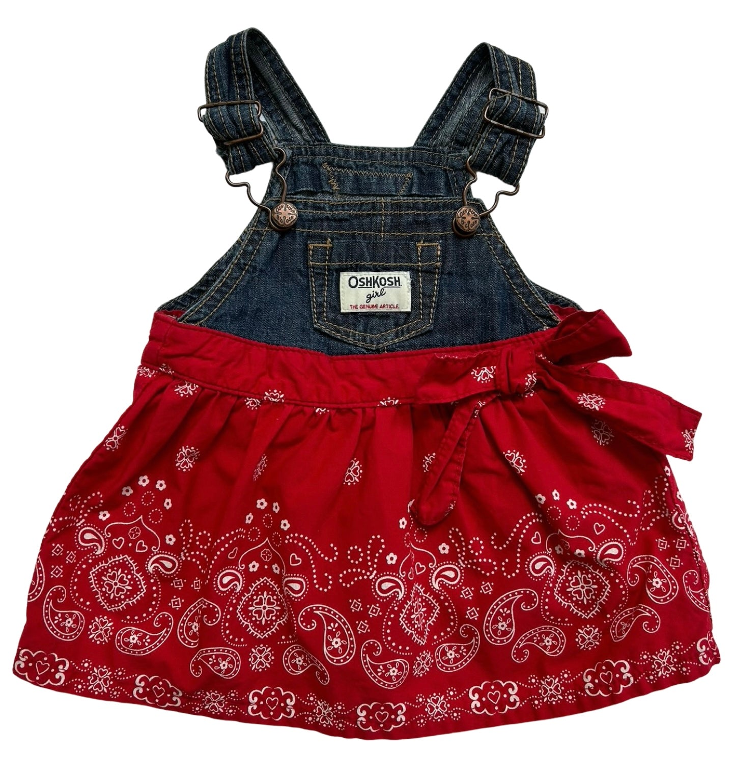 6M Baby Girl OshKosh B’Gosh Blue Jean Overall Handkerchief Print Dress.