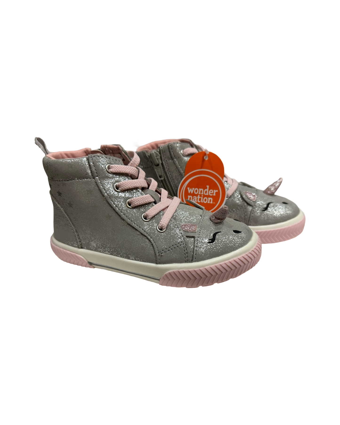9C Toddler Girl WonderNation Silver / Pink Unicorn & Star High Top Sneaker NWT