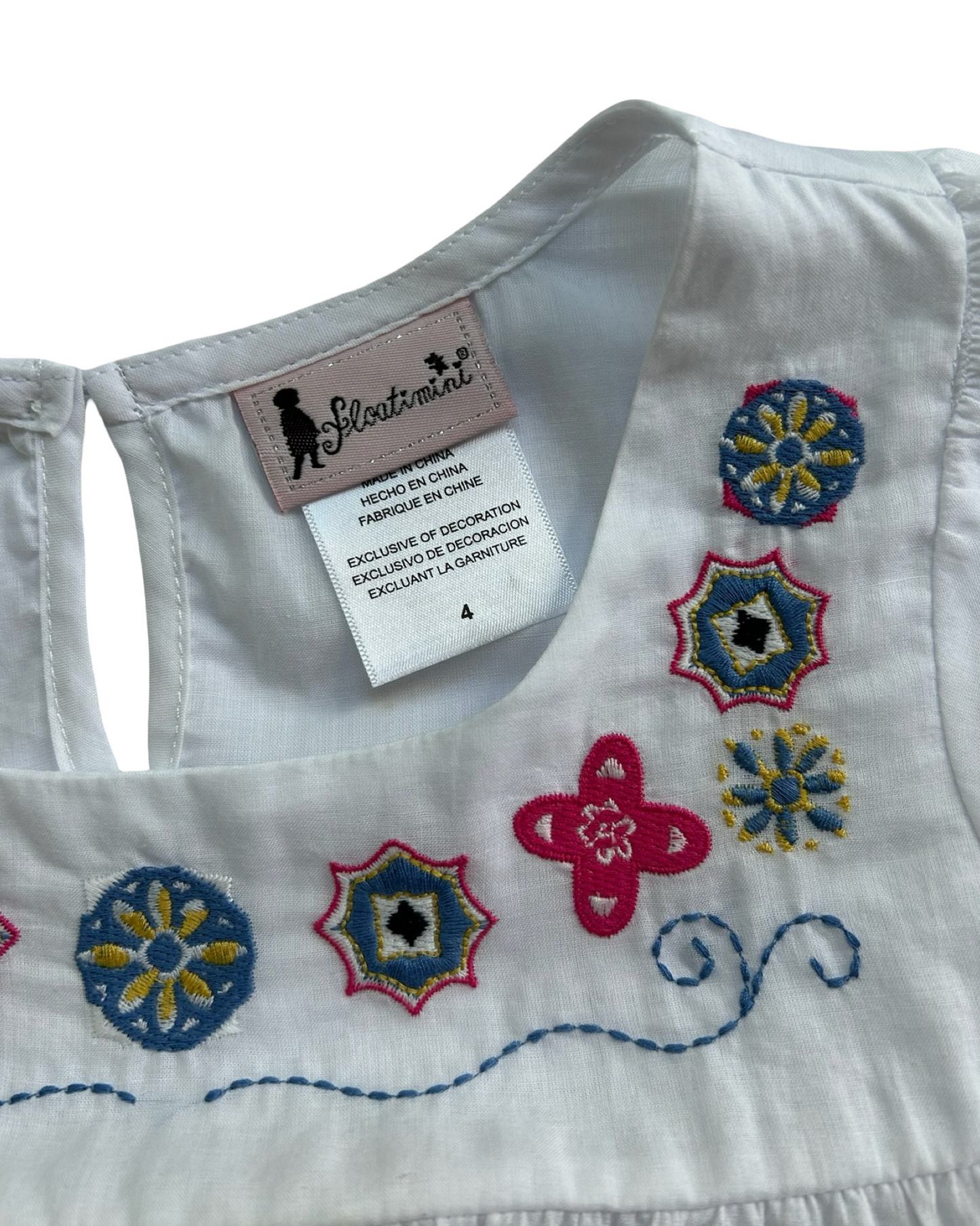 4 Toddlers Girls Floatimini Embroidered Angel Sleeve Pompoms Cover Dress.