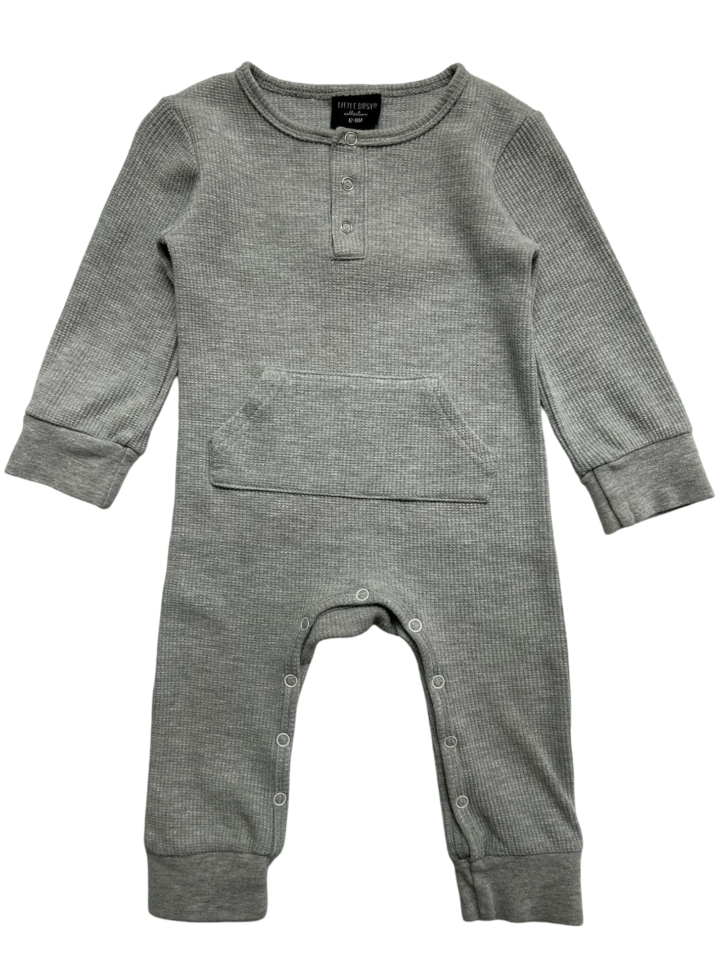 12M - 18M Little Bipsy Baby Boy Long Sleeve Waffle Knit Romper