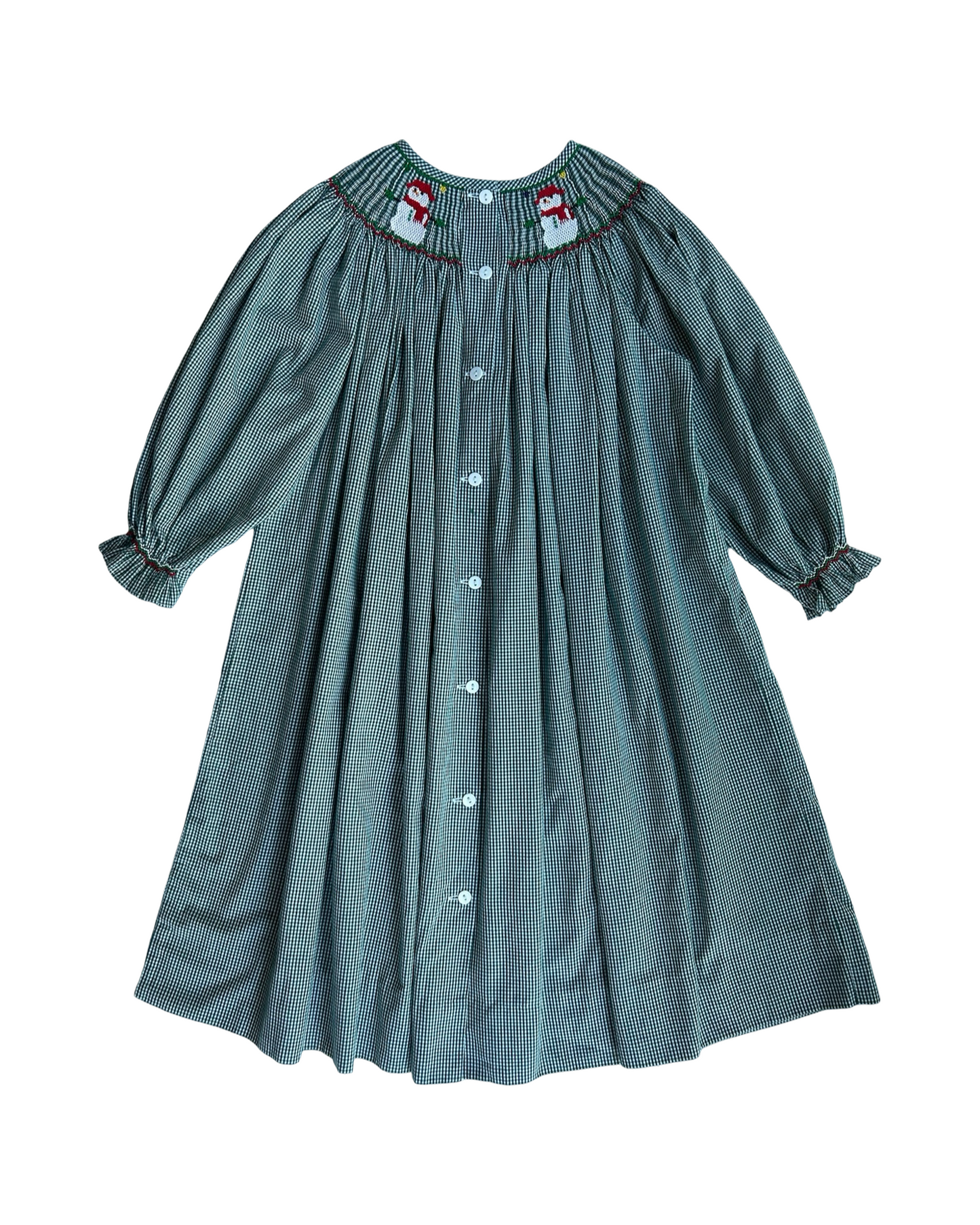 6T Toddler Girls Wish Upon A Star Gingham Smocked Christmas Snowman ⛄️ ☃️Long Sleeve Dress