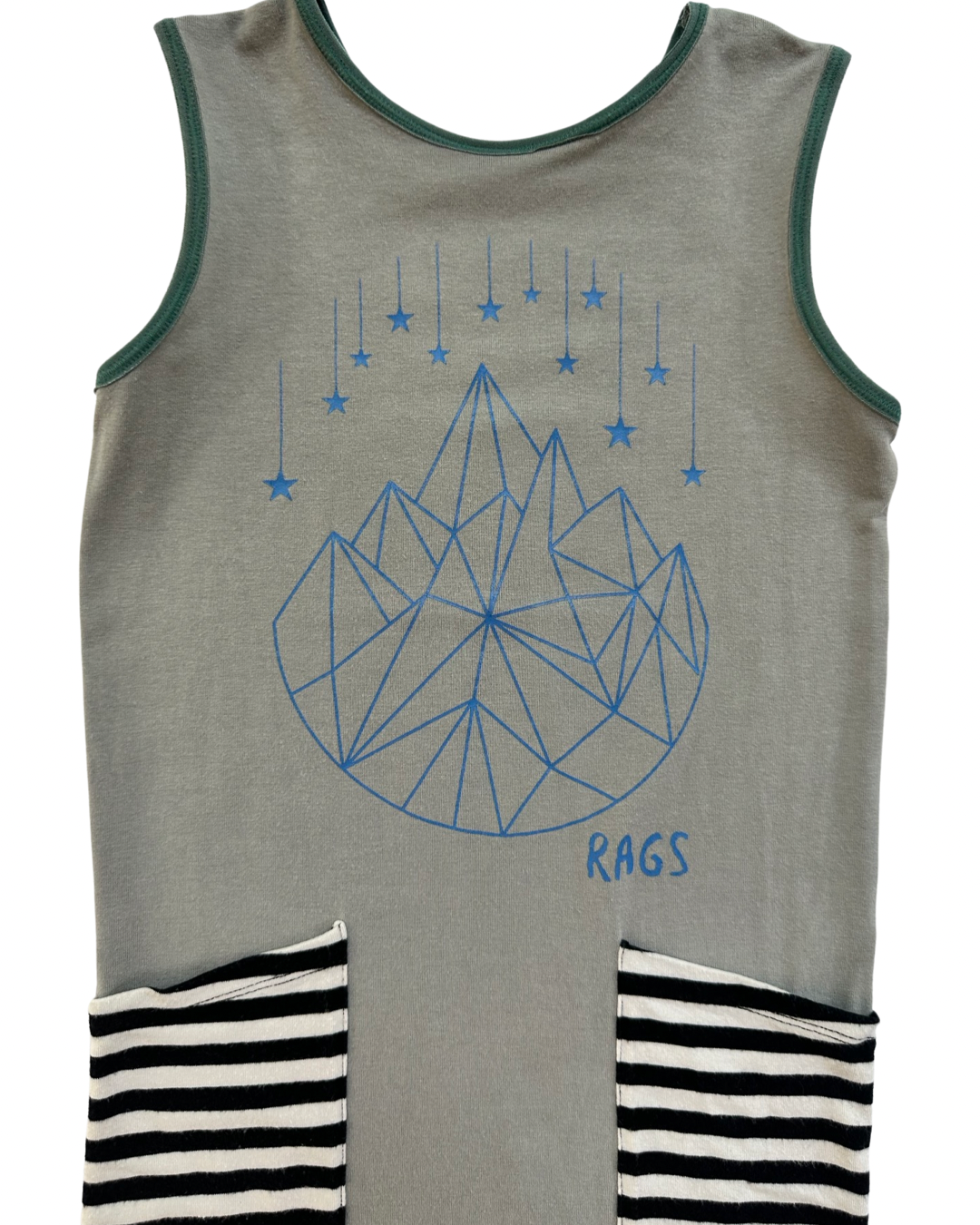 2T Toddler Boy RAGS to Raches Gray Geo Tank Romper with Black & White Pockets and Blue Graphic