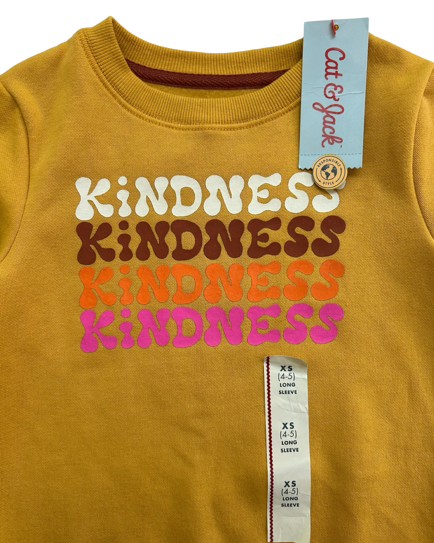 XS 4T-5T Toddlers Girls Cat & Jack Kindness Printed Crewneck Fleece Pullover Sweatshirt NWT.