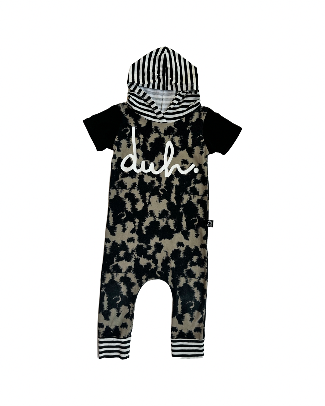 18-24M Baby Boy RAGS to Raches Black & Tan Hooded Duh Romper