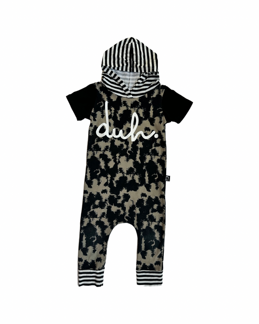 18-24M Baby Boy RAGS to Raches Black & Tan Hooded Duh Romper