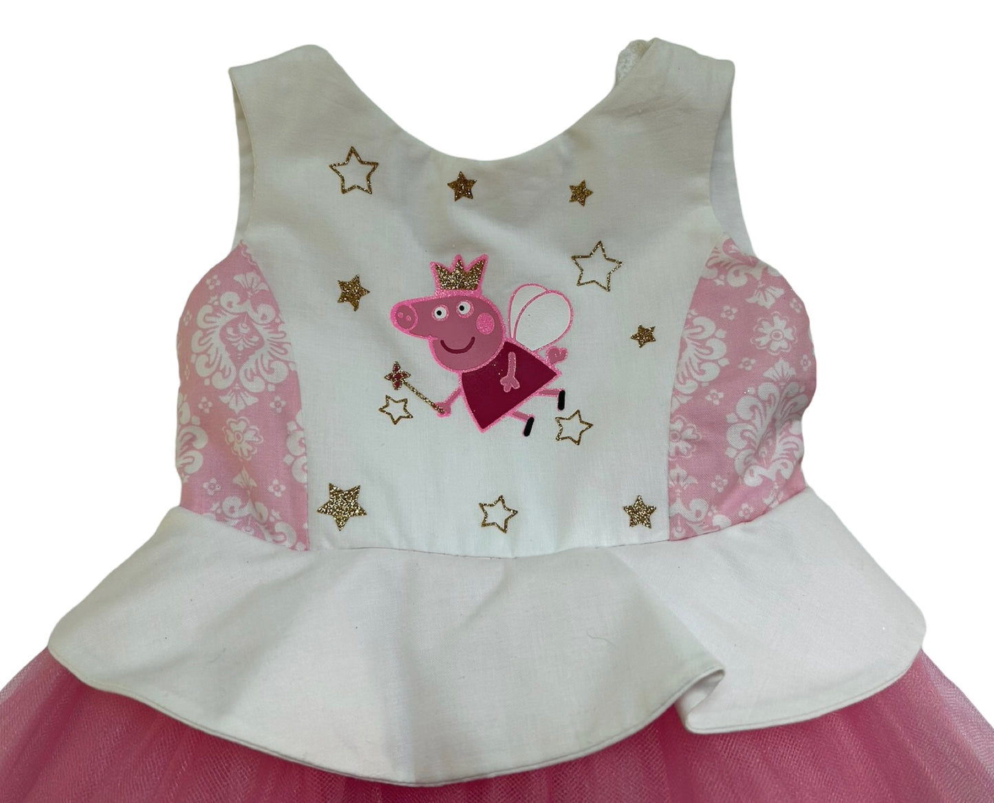 2T Toddler Baby Girls Pepa Pig Dress With Golden Glitter.