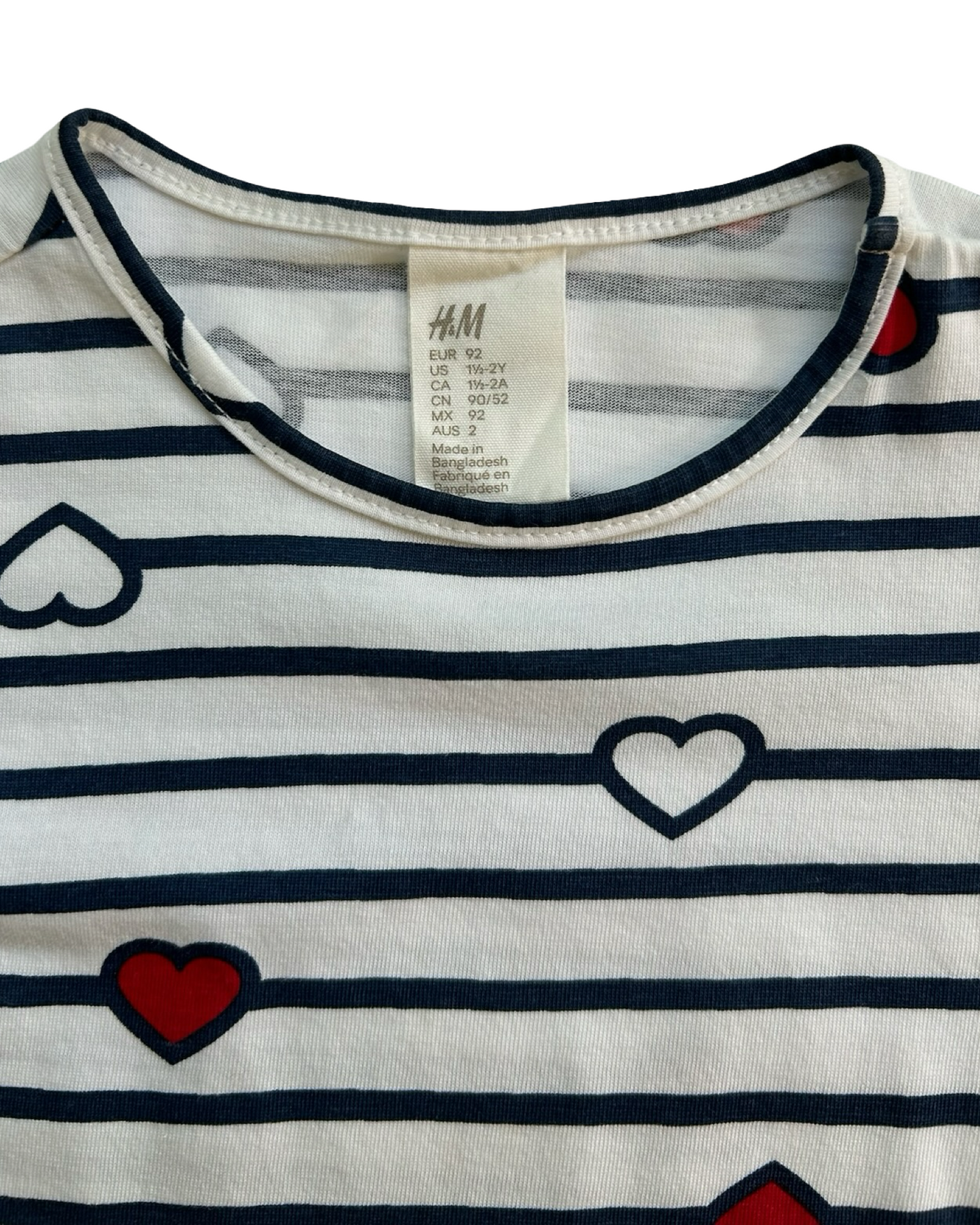 2T Toddlers Girls H&M Blue Striped / Hearts ❤️🤍 Printed Jersey Top