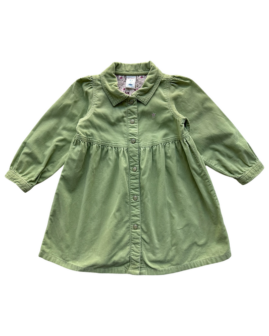 2T Toddler Girl Old Navy Fine Corduroy Long Sleeve Green Dress With Detail Floral On The Buttons