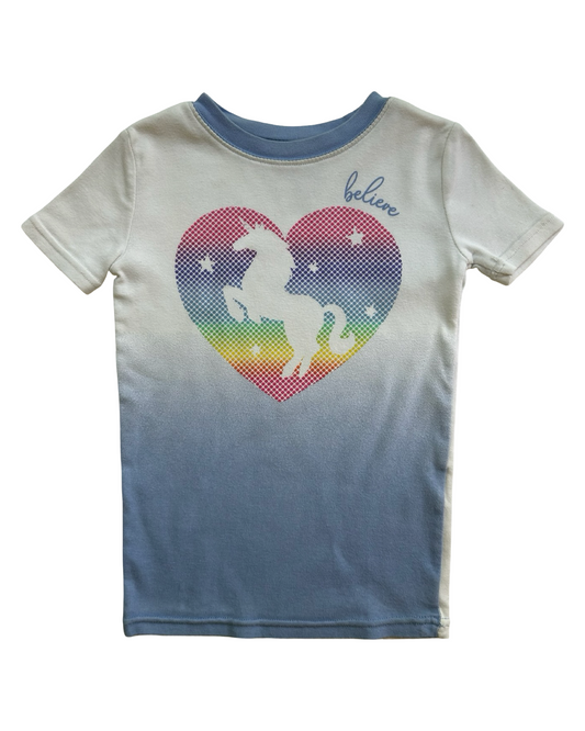 6T  Toddlers Girls Kirkland Unicorn 🦄 Heart ❤️ Graphic Short Sleeve T-Shirt Top Pjs One Piece.