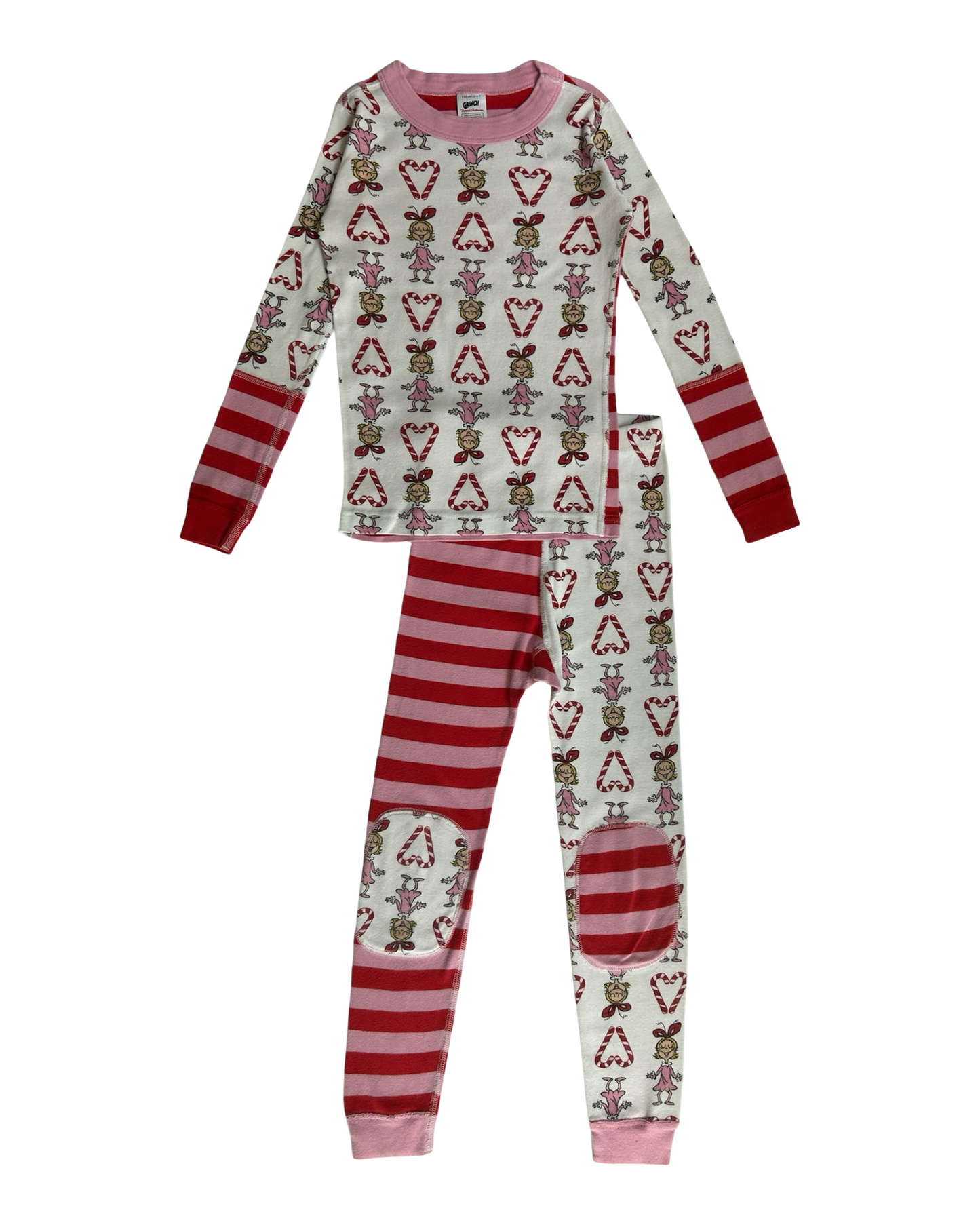6T-7T Toddler Girl Hanna Andersson The Grinch Dr Seuss Cindy Lou Who Striped Long John PJs 2 Piece Set