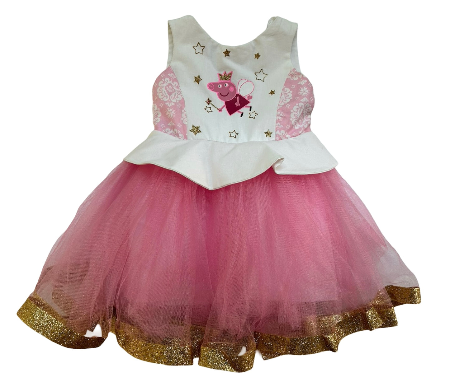 2T Toddler Baby Girls Pepa Pig Dress With Golden Glitter.