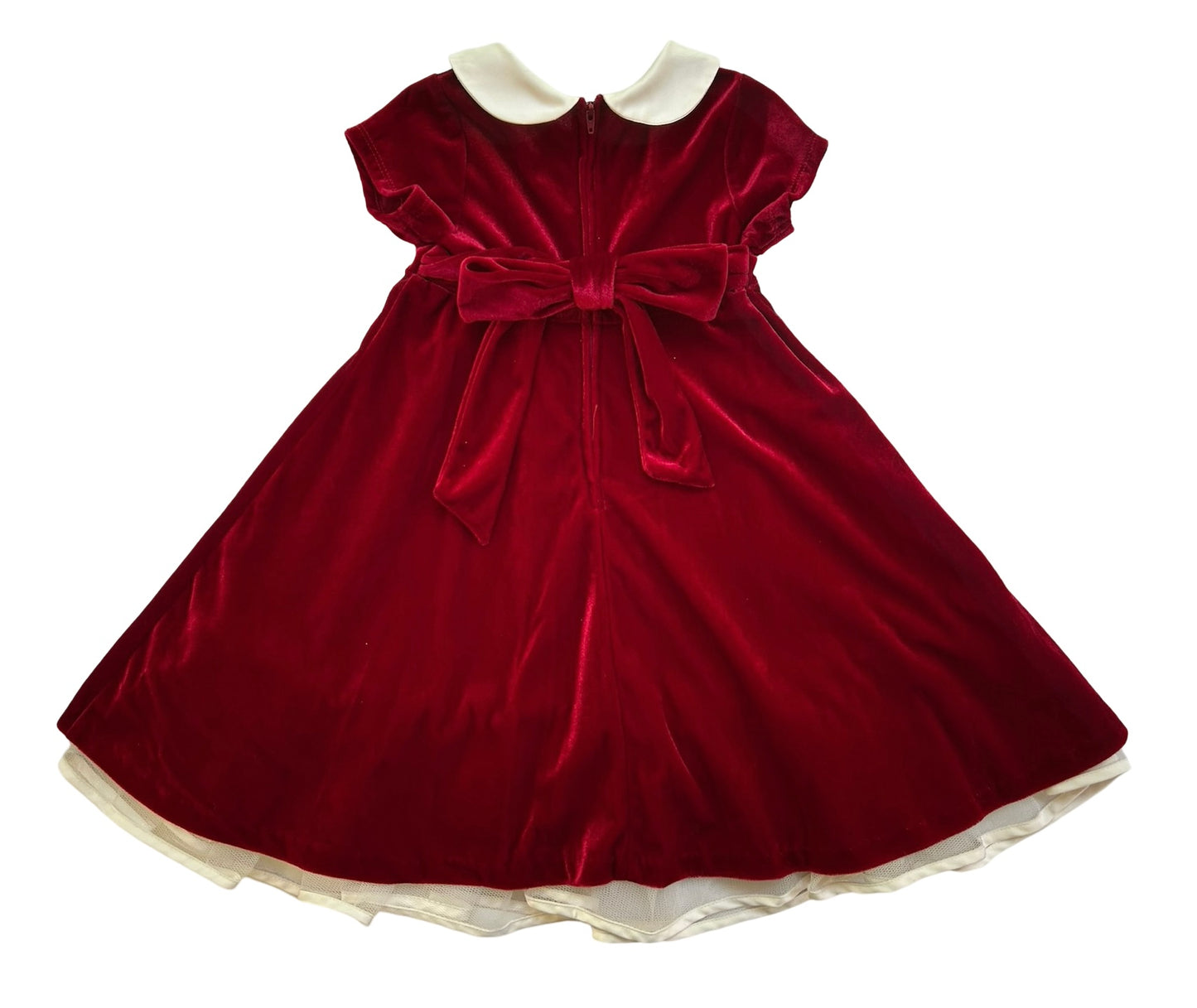 3T Toddler Girl Rare Editions Velvet Red / White Collar Bows Lined Holiday Dress.