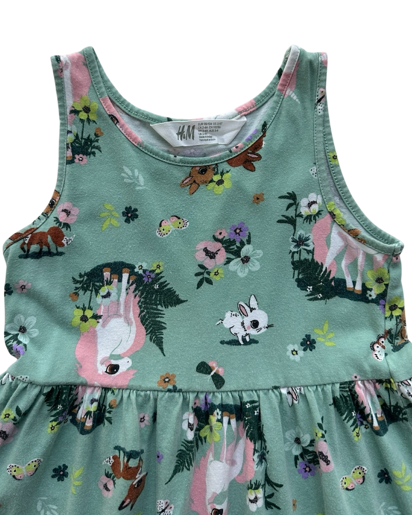 3T-4T Toddler Girls H&M Patterned Jersey Forest / Animal Dress🌳 💐🦄🐇🦋