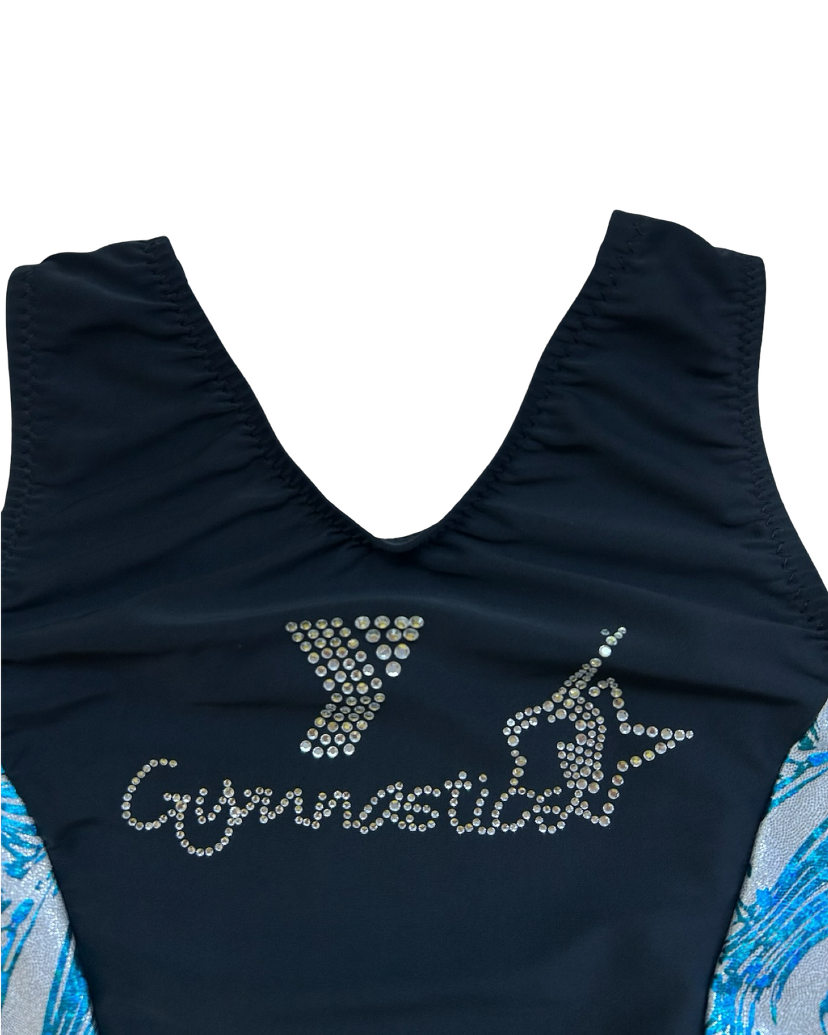 Large 6T-7T Toddler Girl’s Go For The Gold Gymnastics Leotard With Jewels.