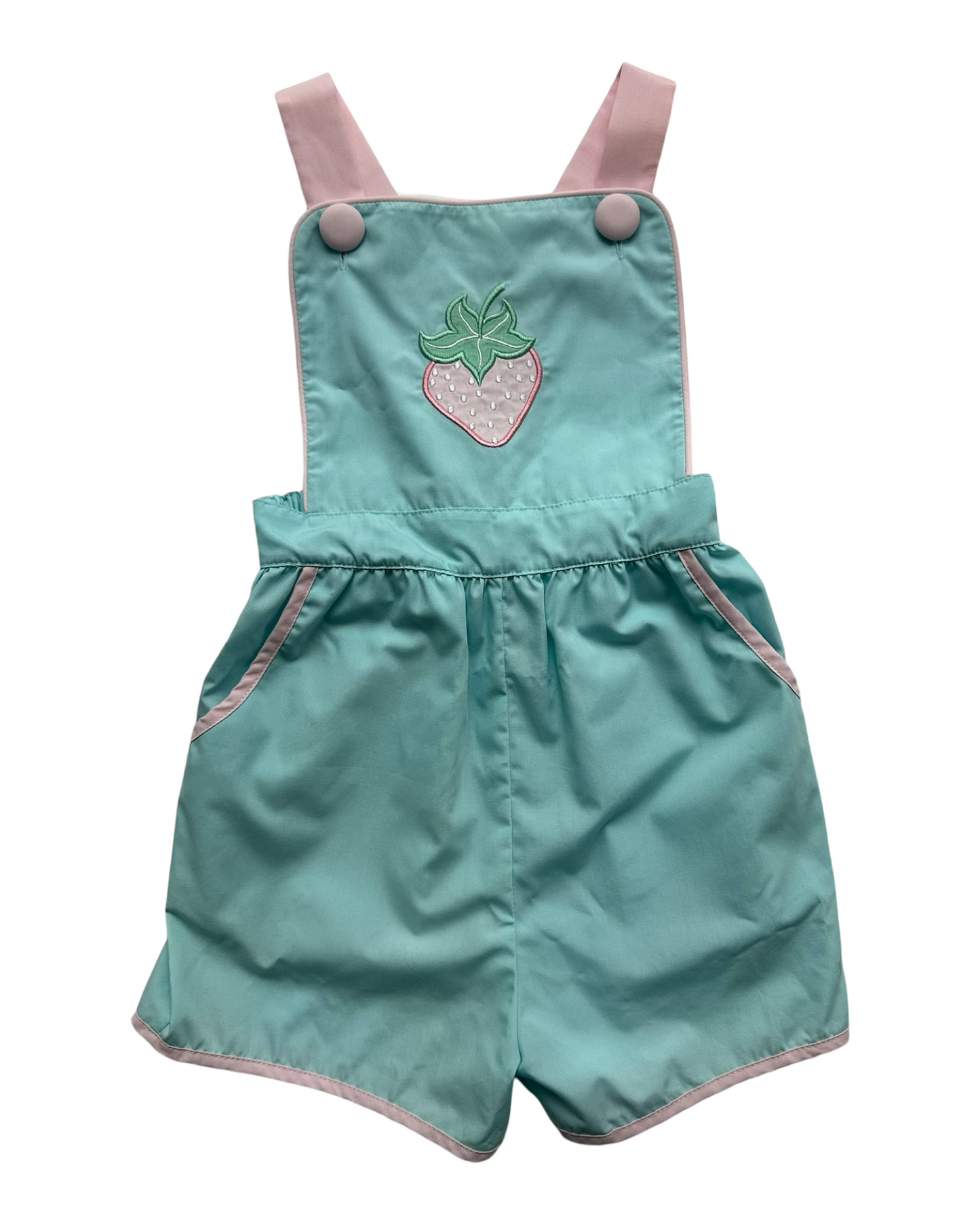 5T Toddler Girl Stitchy Fish Blue / Pink Strawberry Romper
