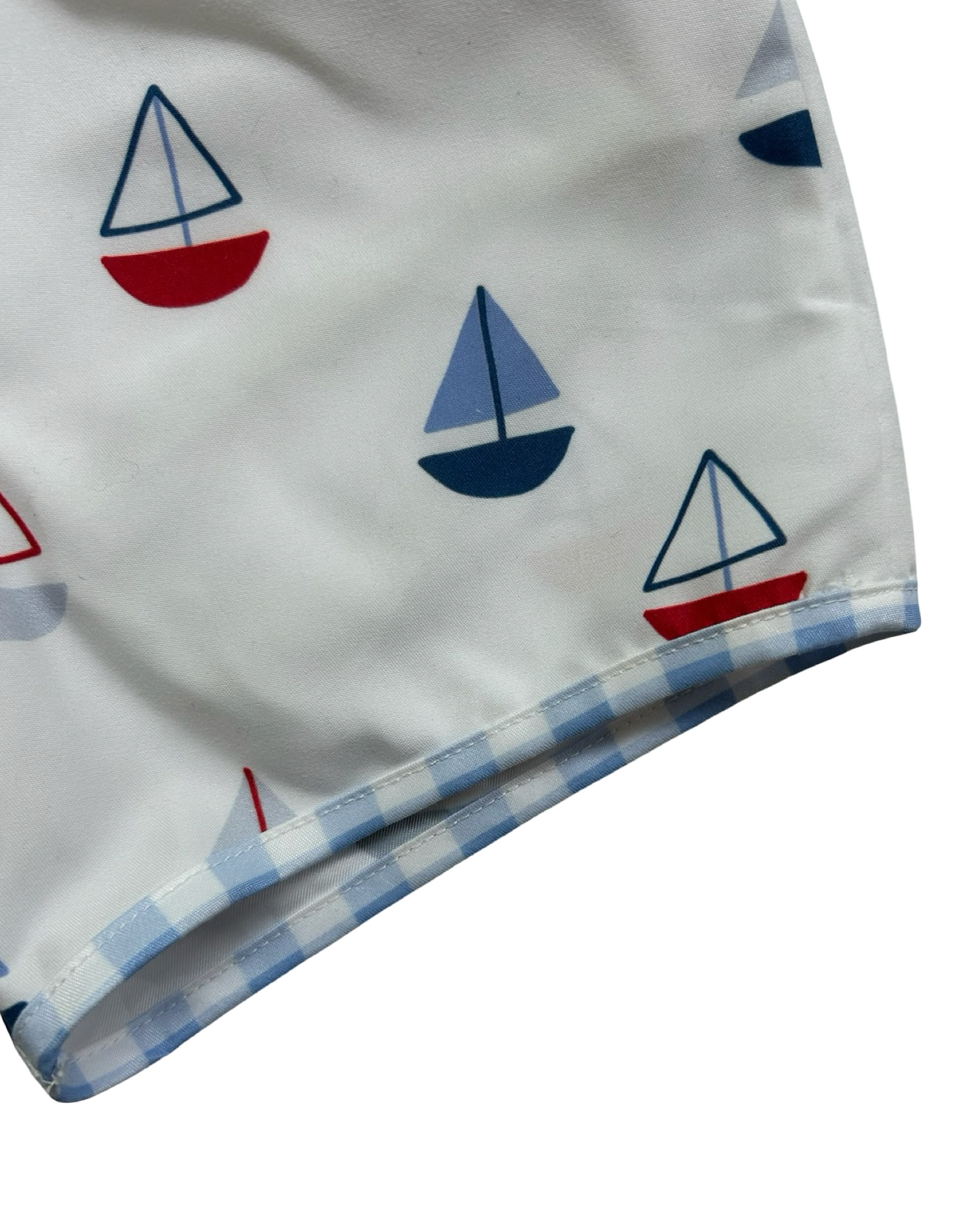 5T Toddlers Boys Sugar Bee Sailboats ⛵️ Gingham Trim Light Blue, Swim Short NWT.