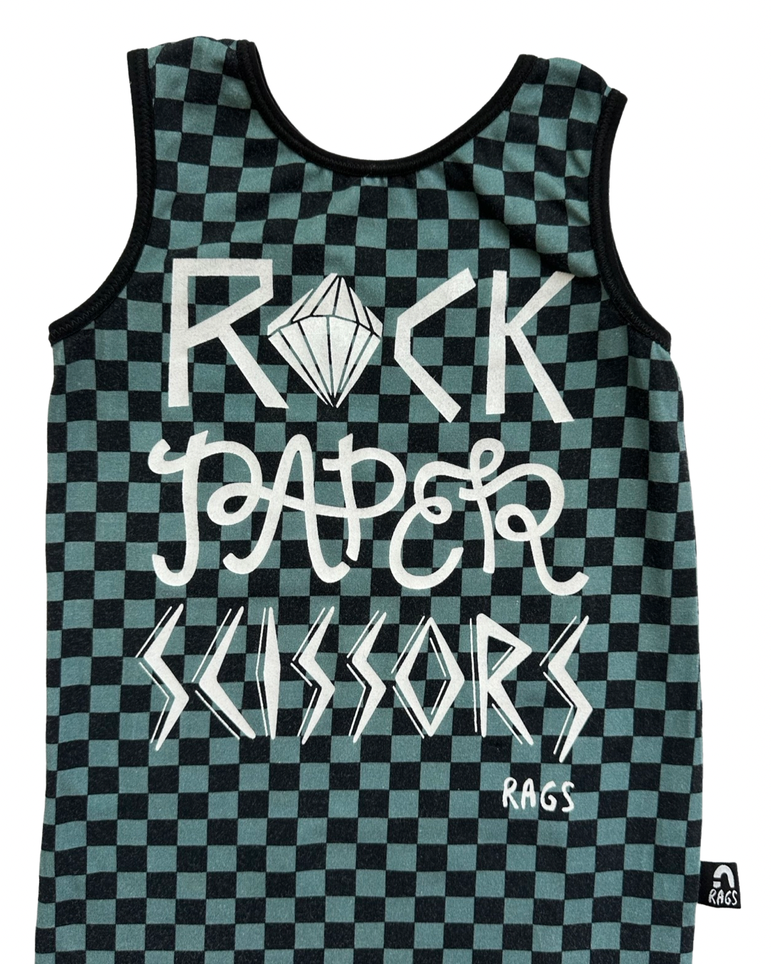 18-24M Baby Boy RAGS to Raches Rock Paper Scissors Green & Black Checked Shortie Romper (Copy)