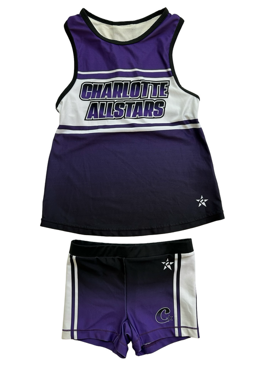 YXS 6 Youth Girls Cheerleaders Uniform Outfit Costume CHARLOTTE ALLSTARS Set 2 Piece.