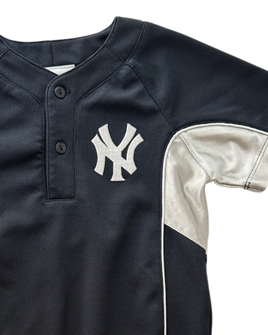 24M Baby Boy Majestic New York Yankees Navy & Silver Jersey Romper