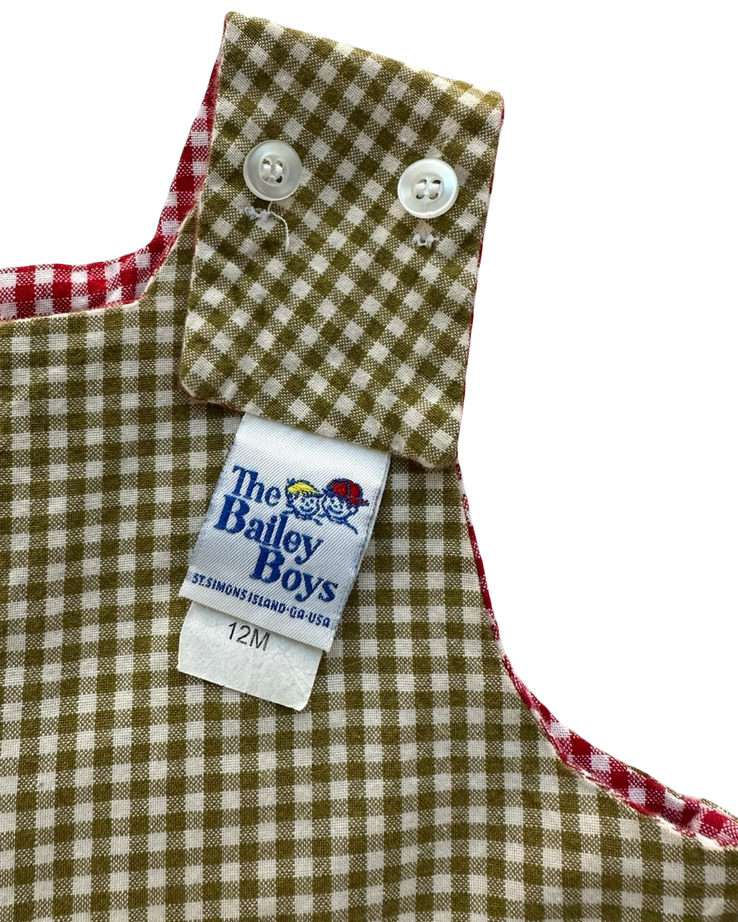 12M Baby Boys The Bailey Boys Gingham Patterned Overall-Romper Reversible Appliqués Camel 🐫 Reverse To Farm Car. One Piece.