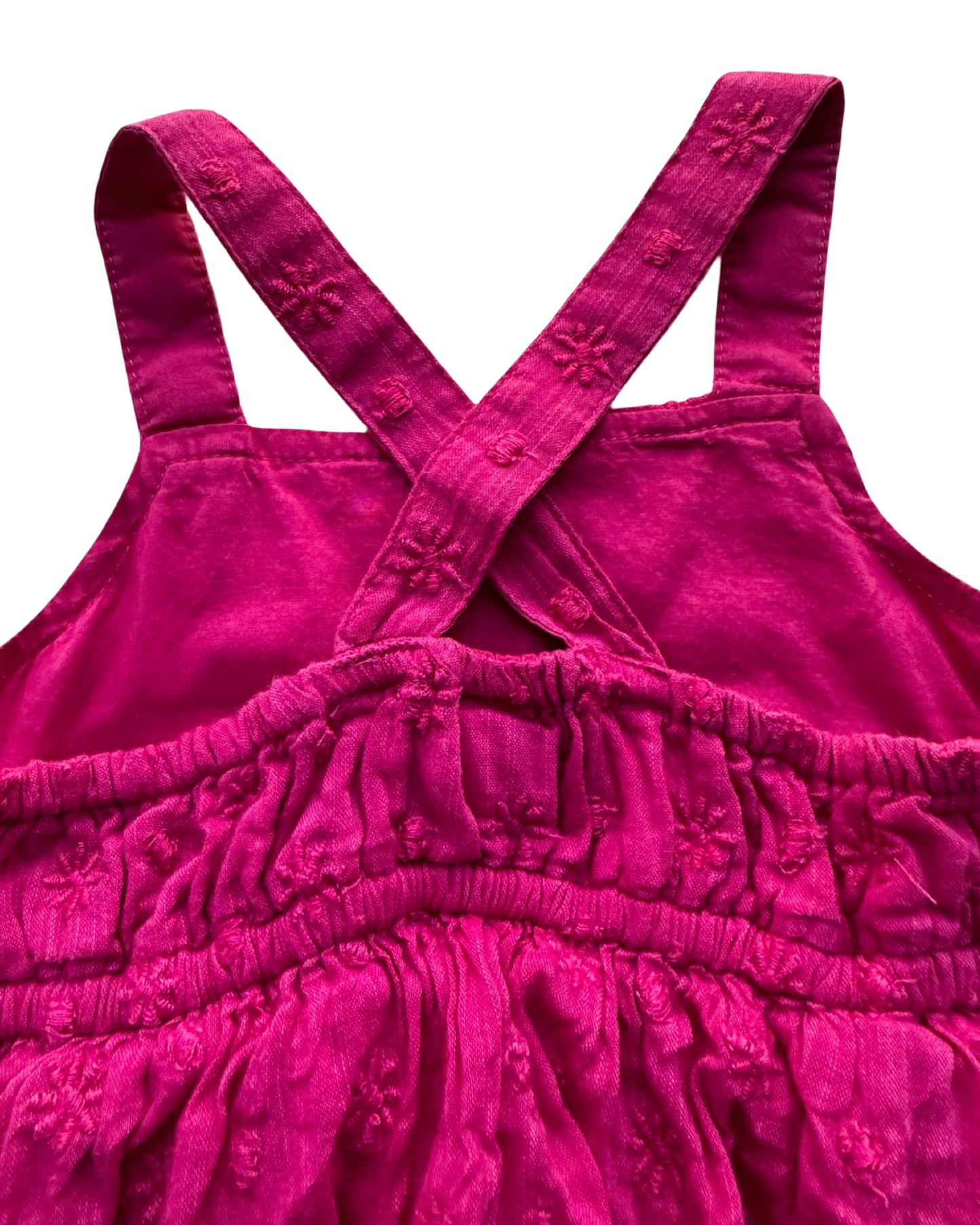 12M-18M Baby Girl Old Navy Floral Embroidered Solid Cross-Back Peplum Romper.