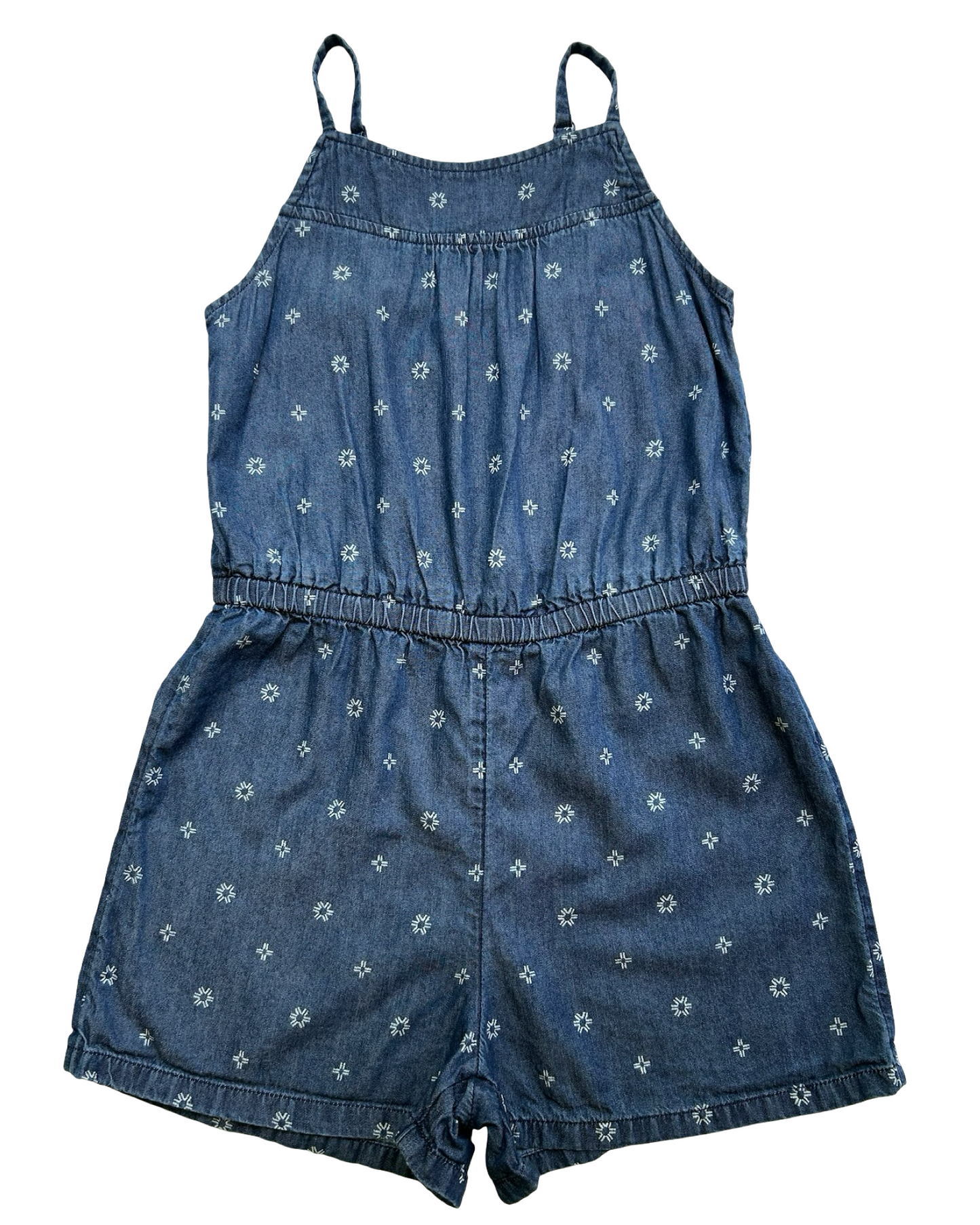6T-7T  Toddlers Girls Old Navy Printed Sleeveless Chambray Romper.