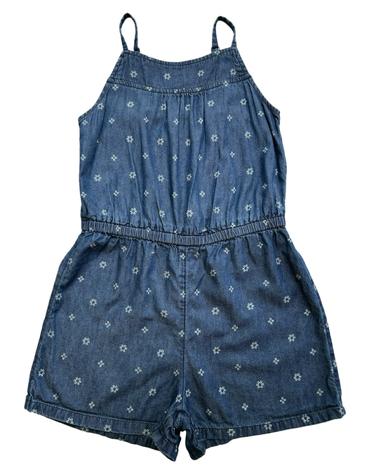 6T-7T  Toddlers Girls Old Navy Printed Sleeveless Chambray Romper.