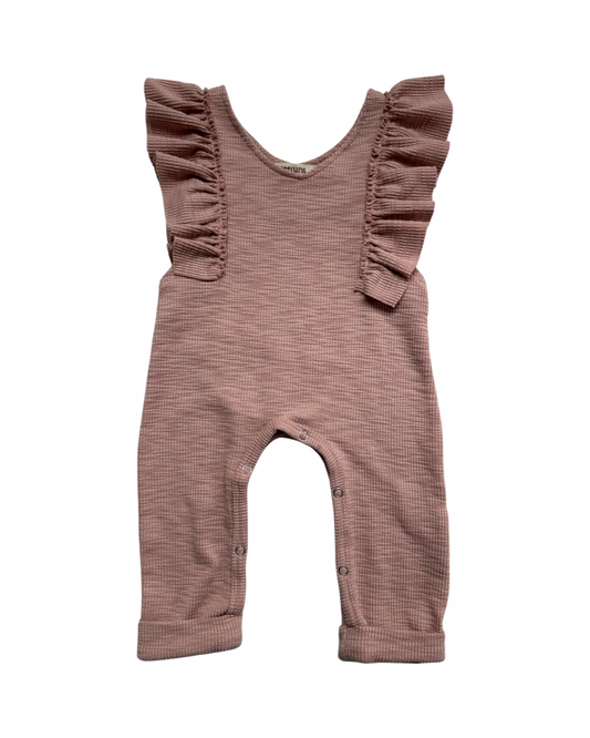 3-6M Baby Girl Dusty Rose Flutter Sleeve Romper