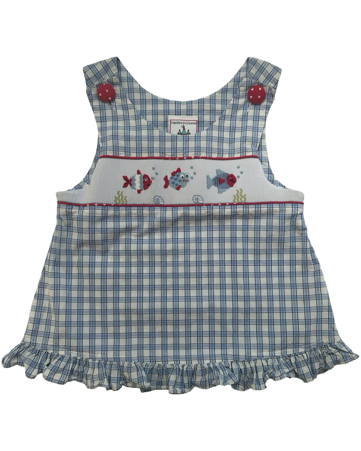 4T-5T  Toddlers Girls Castles & Crowns  Smocked With Embroidered Fish 🐠 🐟 Top One Piece.
