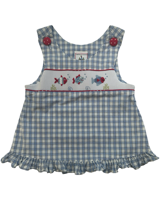 4T-5T  Toddlers Girls Castles & Crowns  Smocked With Embroidered Fish 🐠 🐟 Top One Piece.