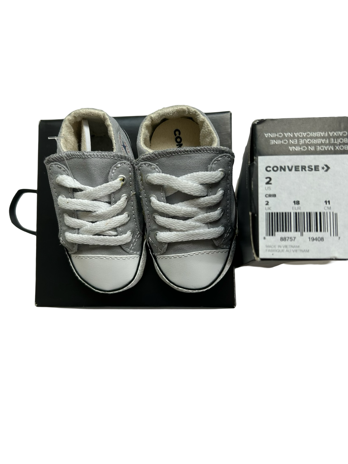 2C Baby Boy / Girl Gray Converse Soft Sole Cribster Mid Shoes Sneakers