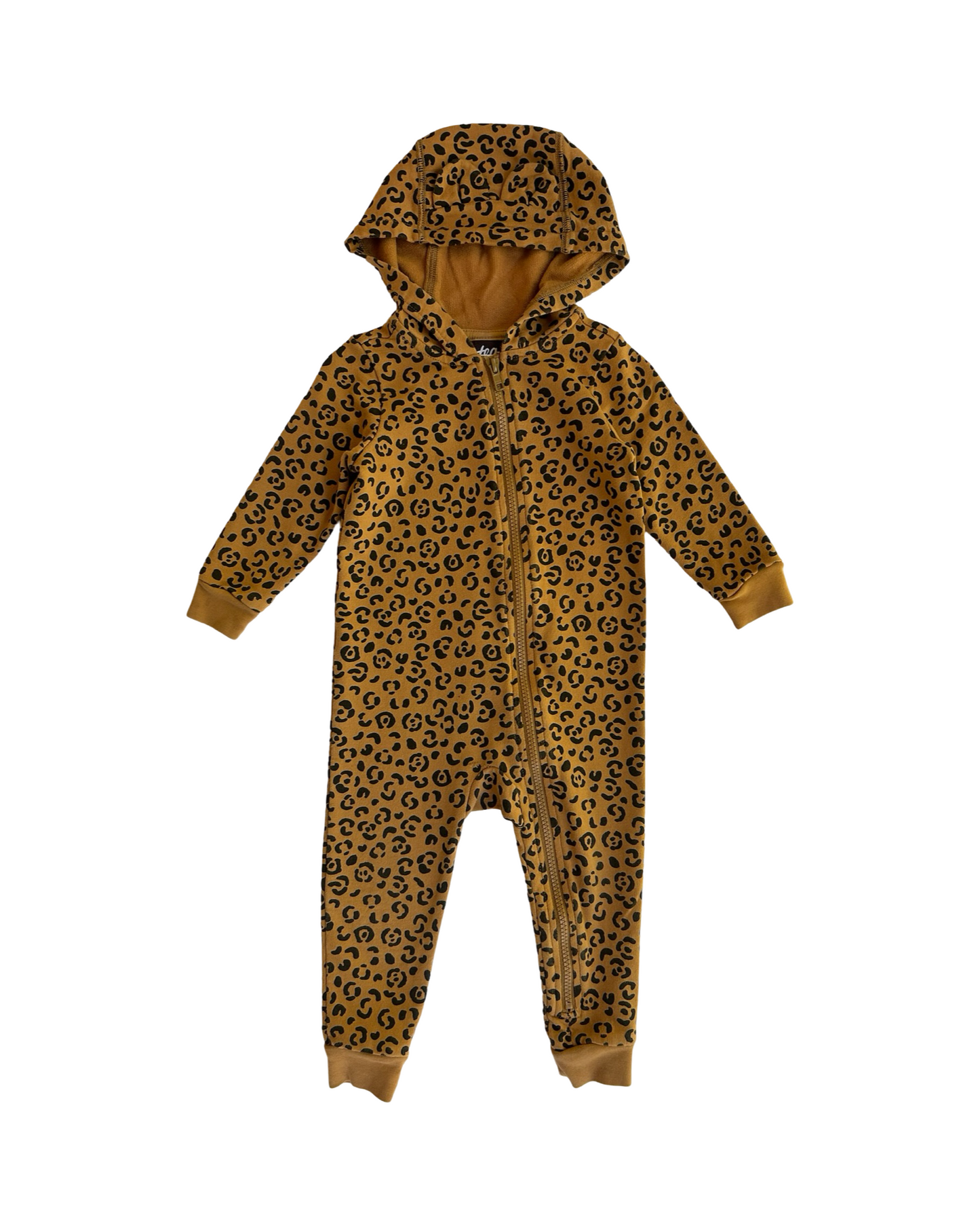 12M-18M Baby Girl Tea Collection Leopard Zippered Hooded Romper