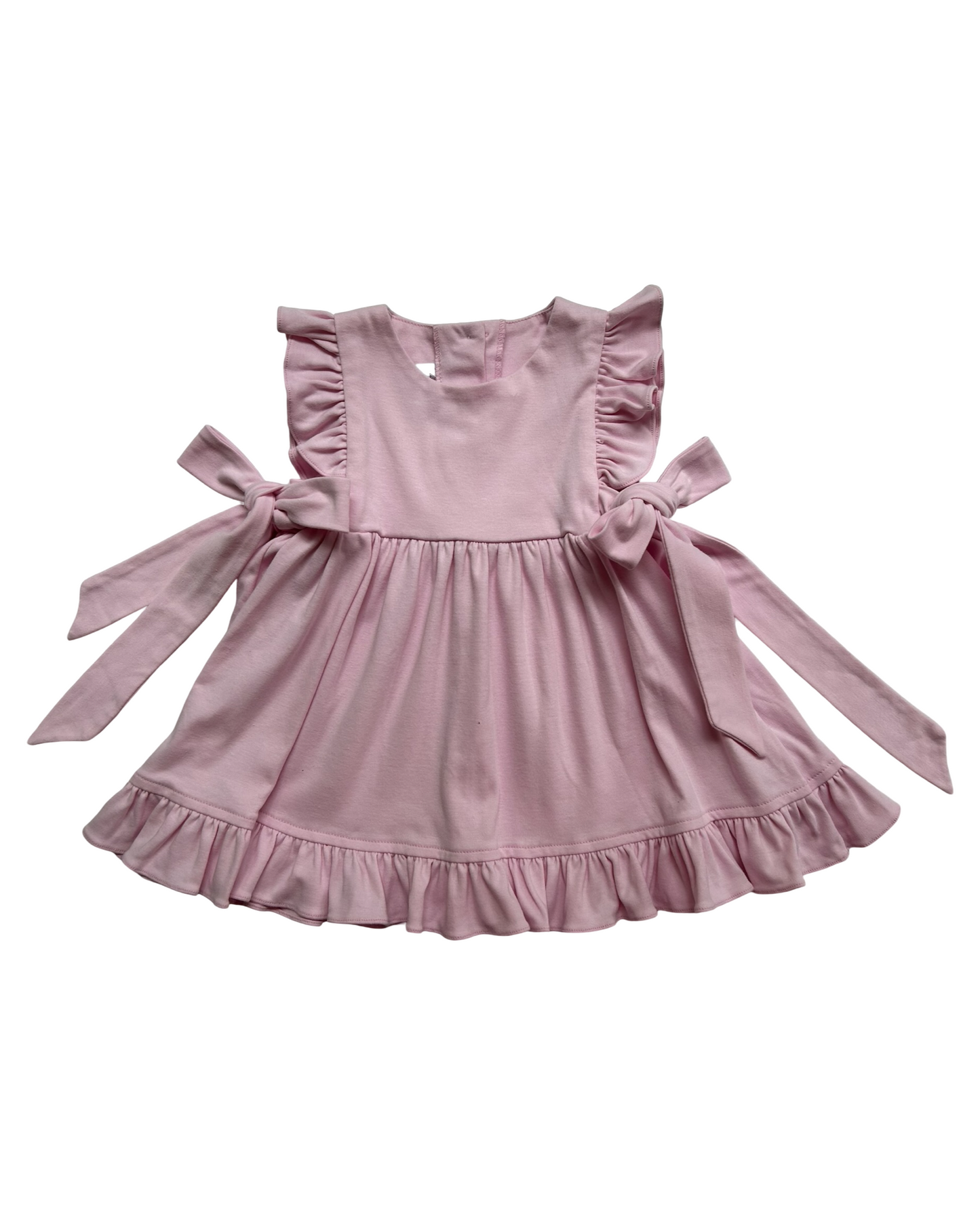 12M Baby Girls Shower Me With Love Ruffles Sleeveless Pleated Dress Bow.