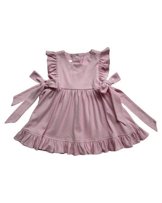 12M Baby Girls Shower Me With Love Ruffles Sleeveless Pleated Dress Bow.