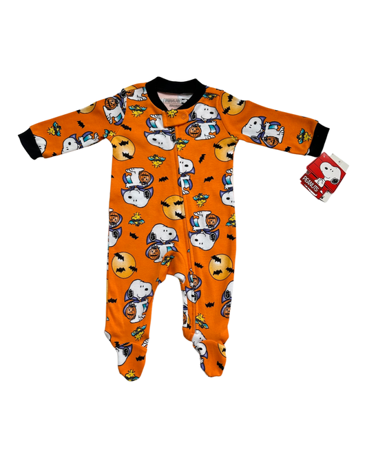 0-3M Baby Boy / Girl Orange Peanuts Snoopy One piece Halloween Sleeper PJs NWT