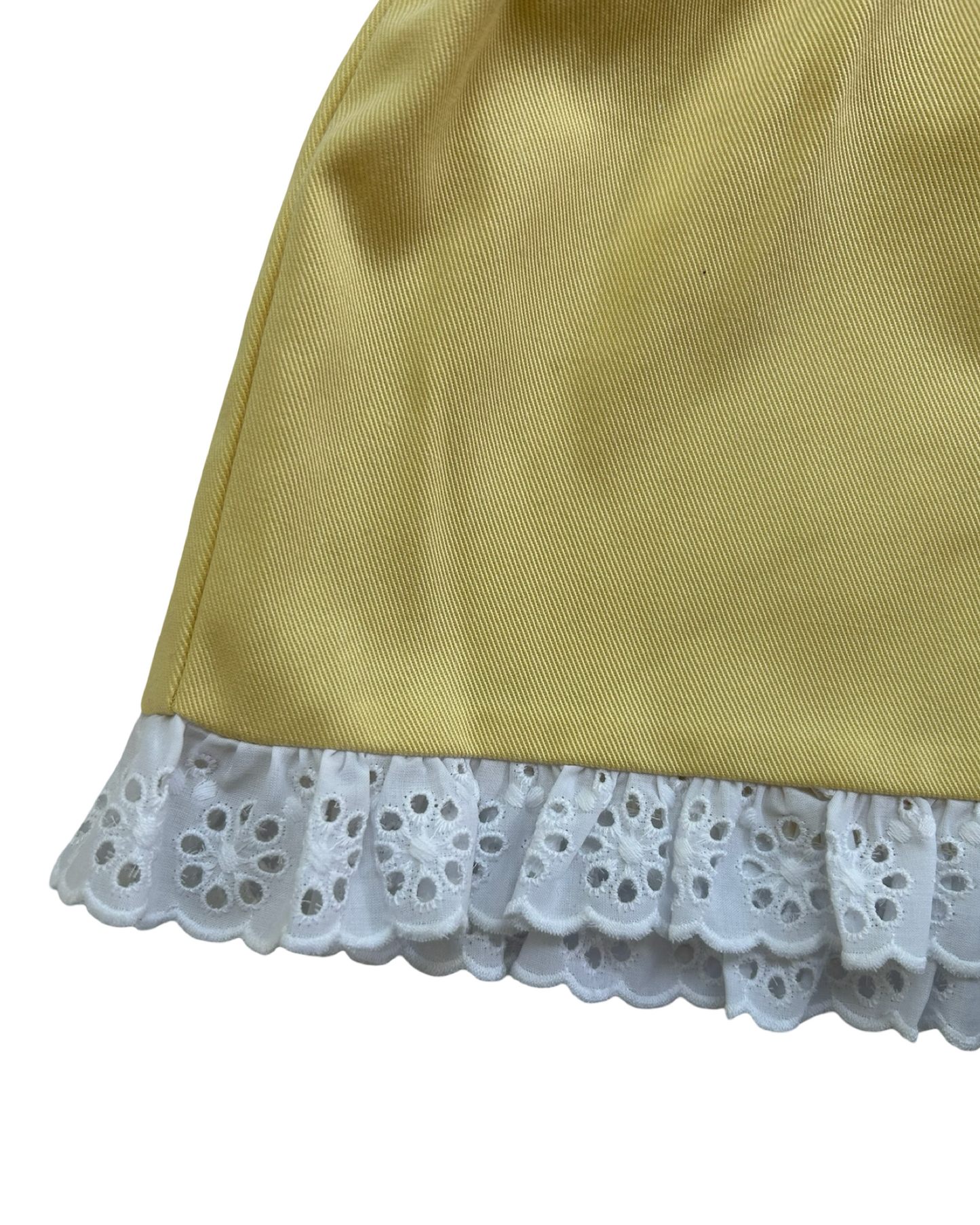 4 Toddlers Girls Little English Yellow Romper With Eyelets Trim.