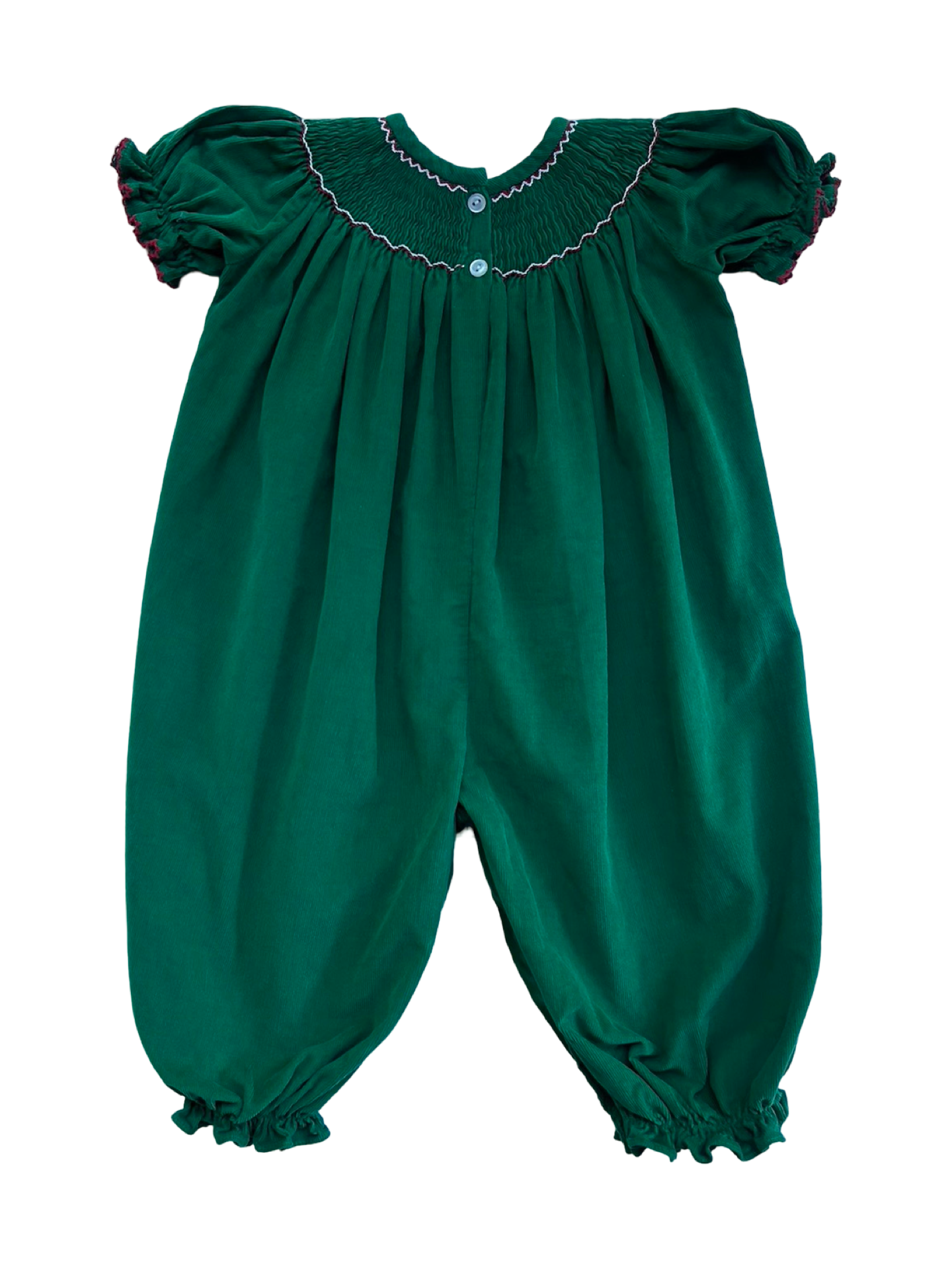 2T Toddler Girl Boutique Green Corduroy Smocked Classic Whimsy Holiday / Christmas Bubble Romper