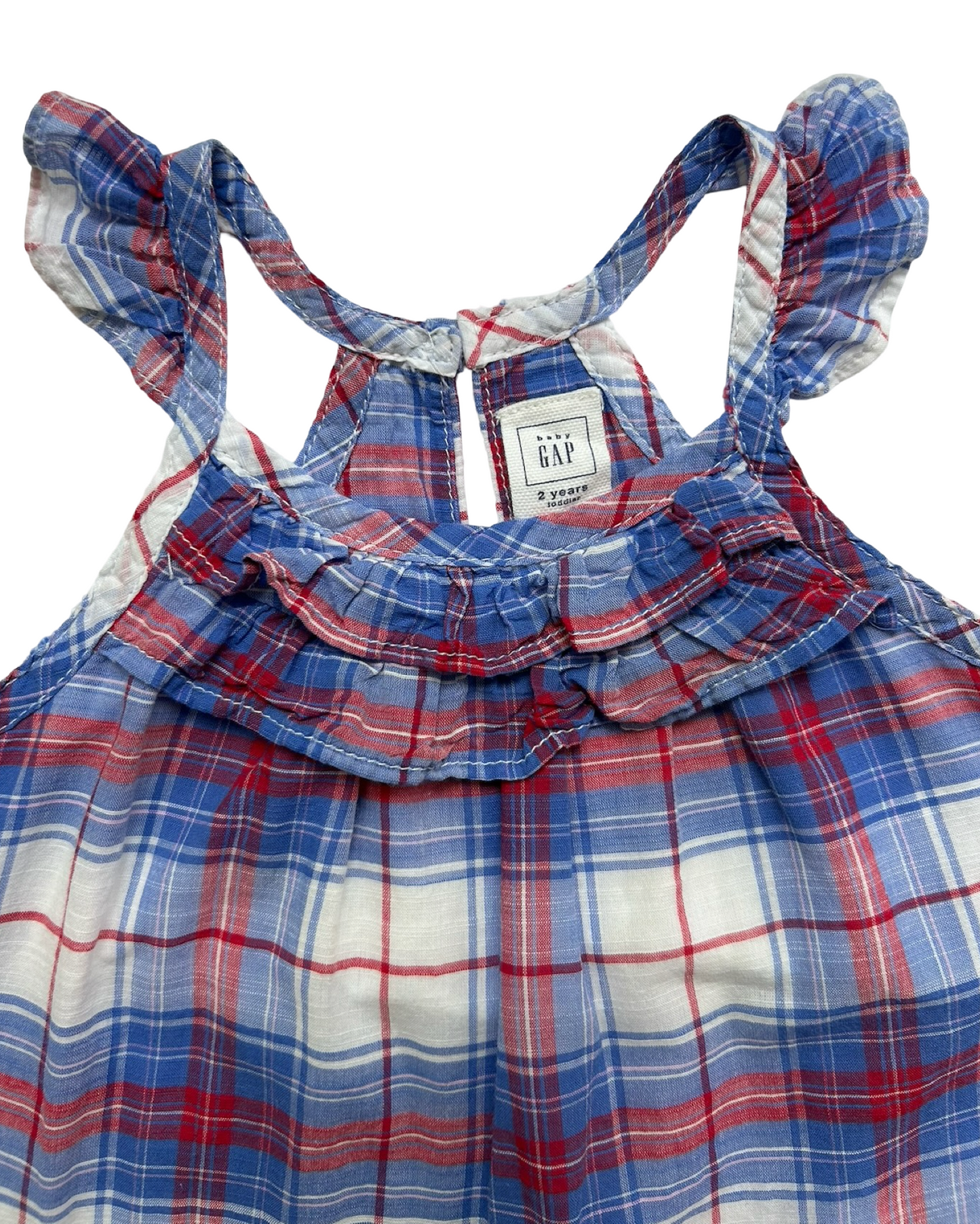 2T Toddler Girl Baby Gap Patriotic Plaid With Flutter Sleeves And Ruffle Neckline Tunic Top