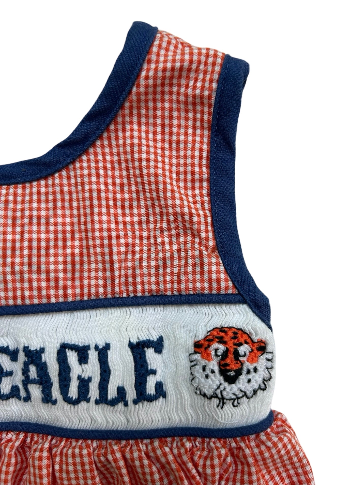 NB New Born Baby Girl Sweet Southern Smock War Eagle Embroidered Bubble Romper.
